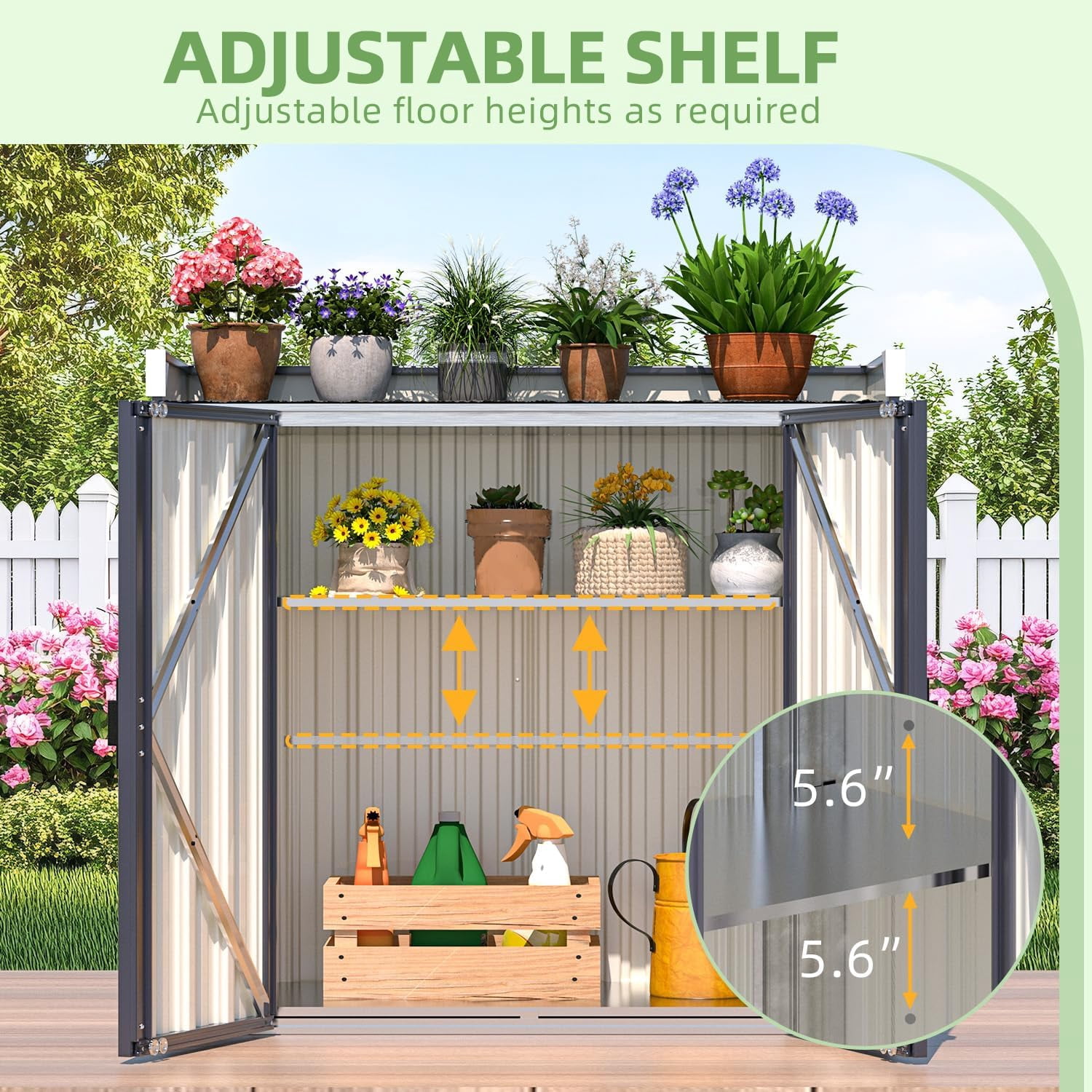 YODOLLA Metal Outdoor Storage Cabinet and Potting Bench with Adjustable Shelves (Gray, 48 in x 20 in x 36 in) 1v6lj
