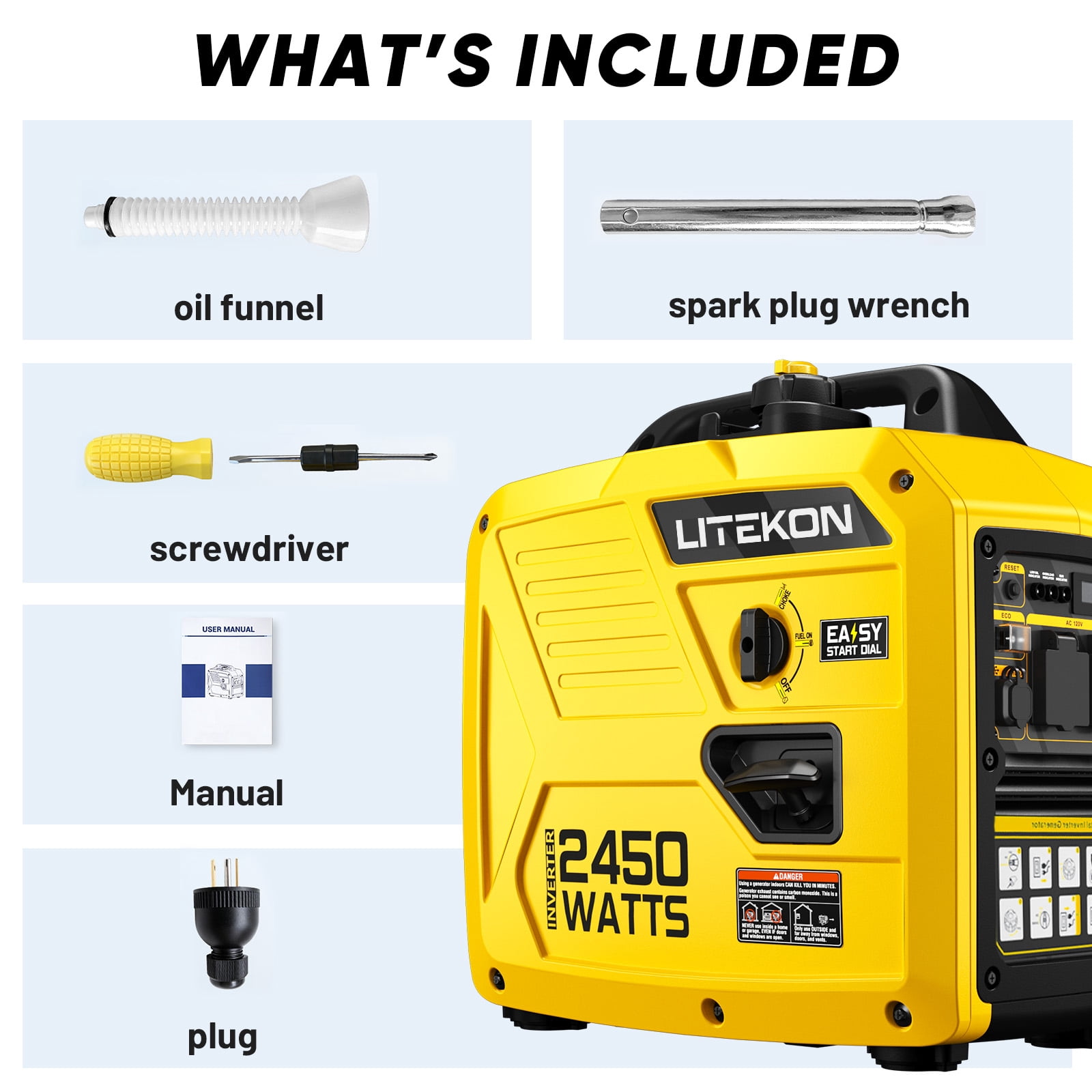 Rvchic 2450-Watt Portable Inverter Generator, Gas Powered Quiet Power Station for Camping and Home Backup (Yellow, 38.97 lb) mdggw