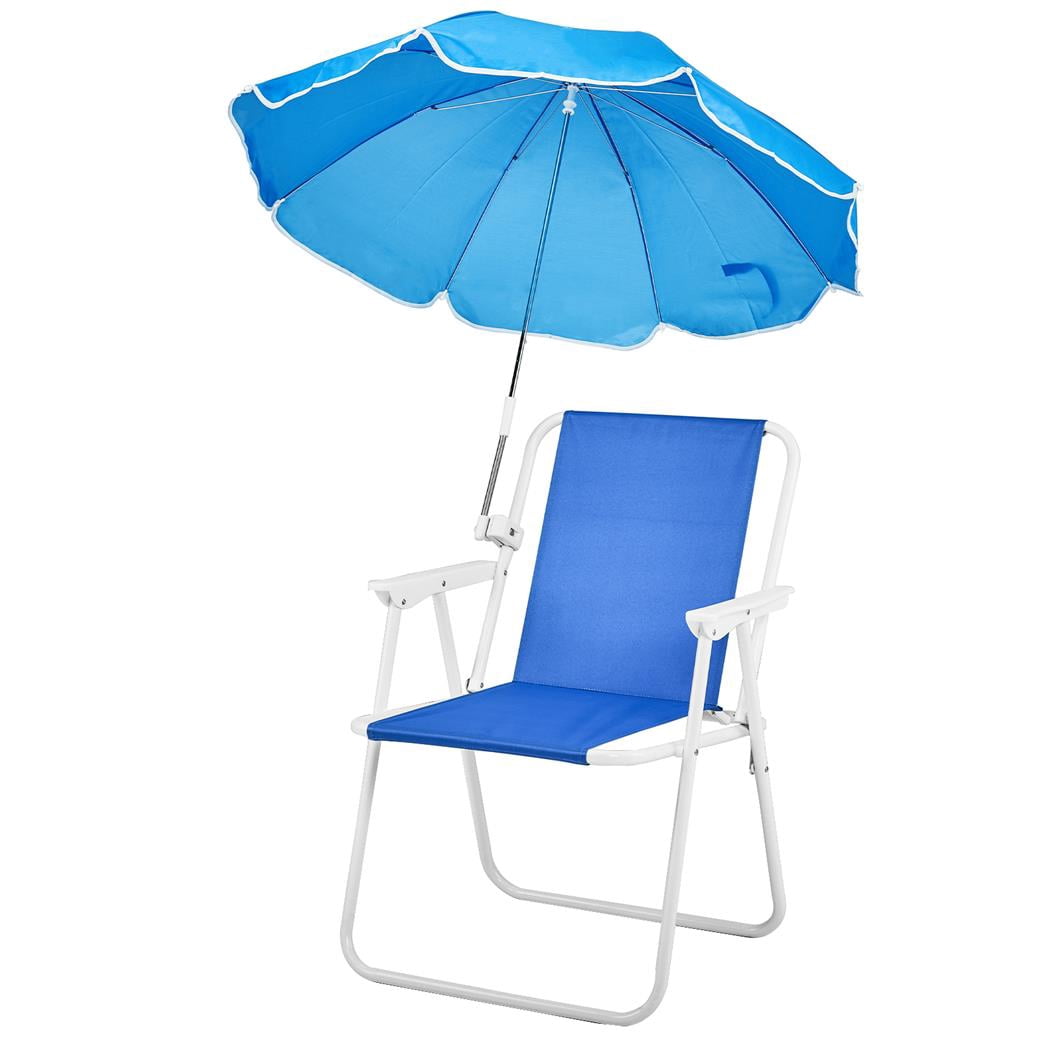 EDOEMSE Folding Beach Chair with Detachable Umbrella (Blue, 265 lb Capacity) 22nk5