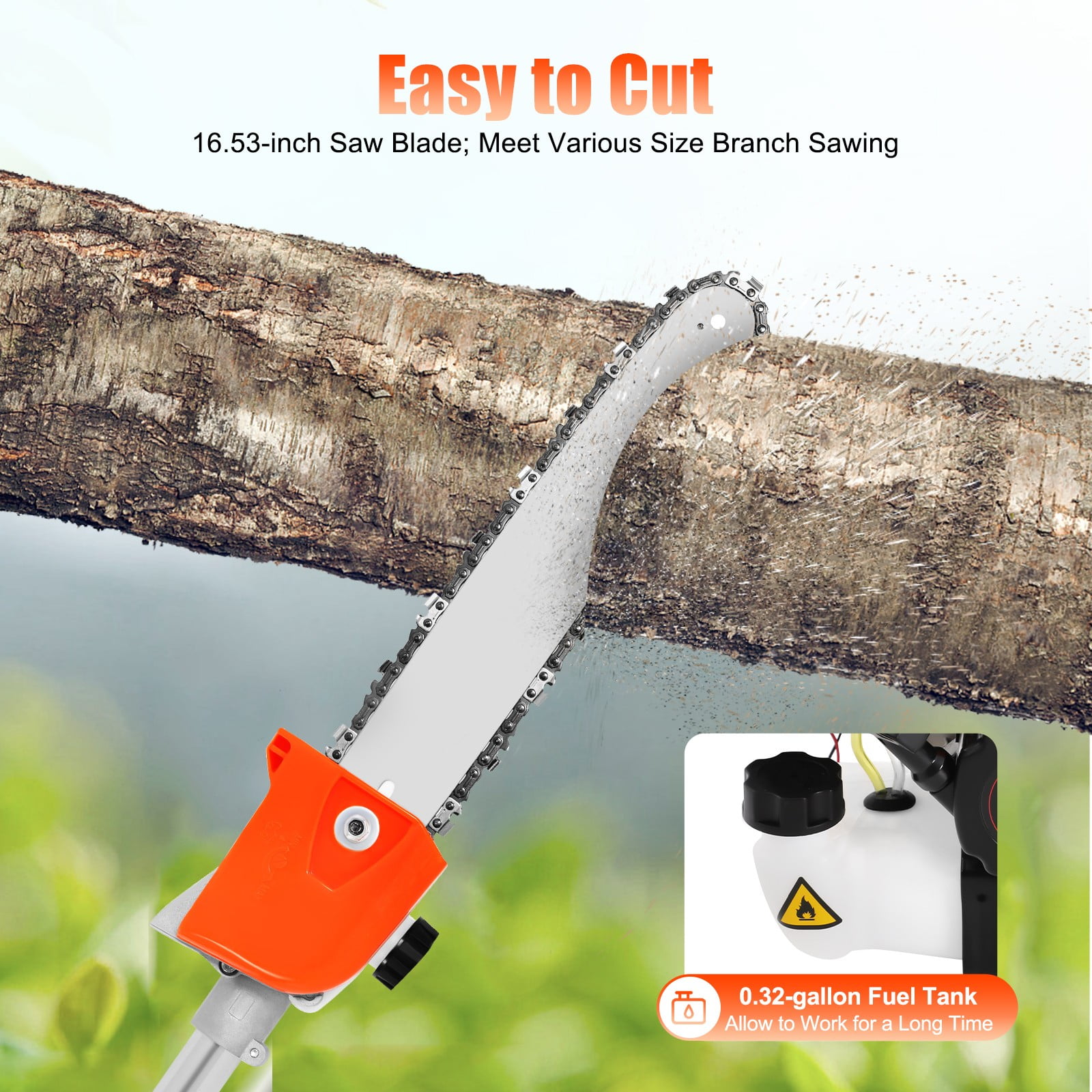 ToppiJoy 52CC 2-Stroke Gas-Powered Pole Saw, Heavy-Duty Tree Pruner for Branch Trimming (90.55 in) 0pc7y