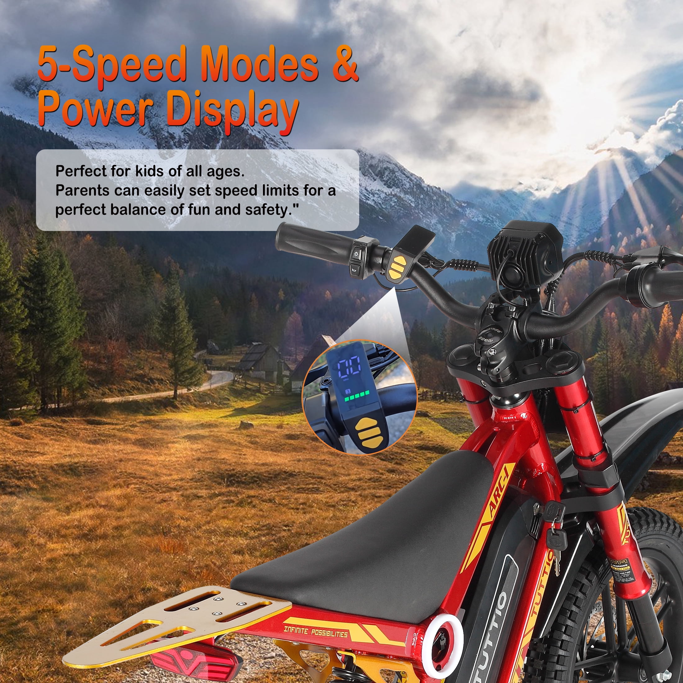 TUTTIO ARC-1 Electric Dirt Bike, 750W Motor Off-Road Motorcycle with 5-Speed Modes (Silver, 16 in Tires) tiv9n