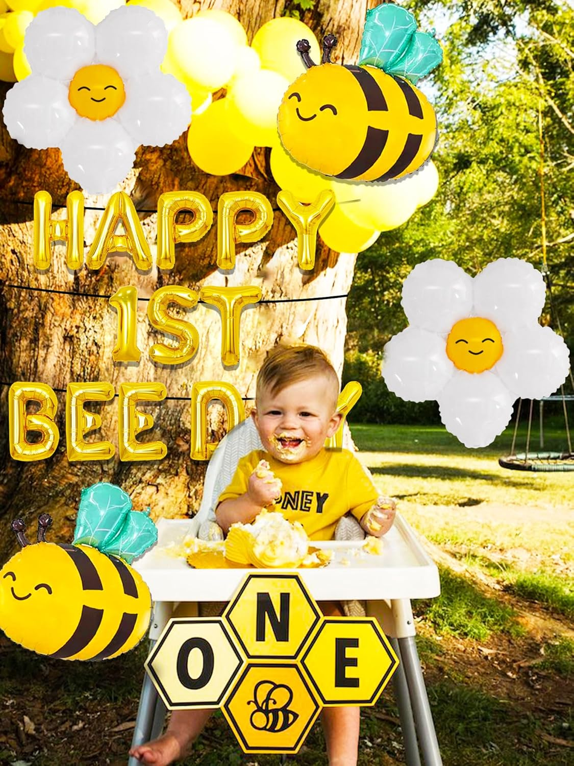 Roaring Good Time Bumble Bee First Birthday Party Balloon Set (Yellow, 5 Piece) ysnlq