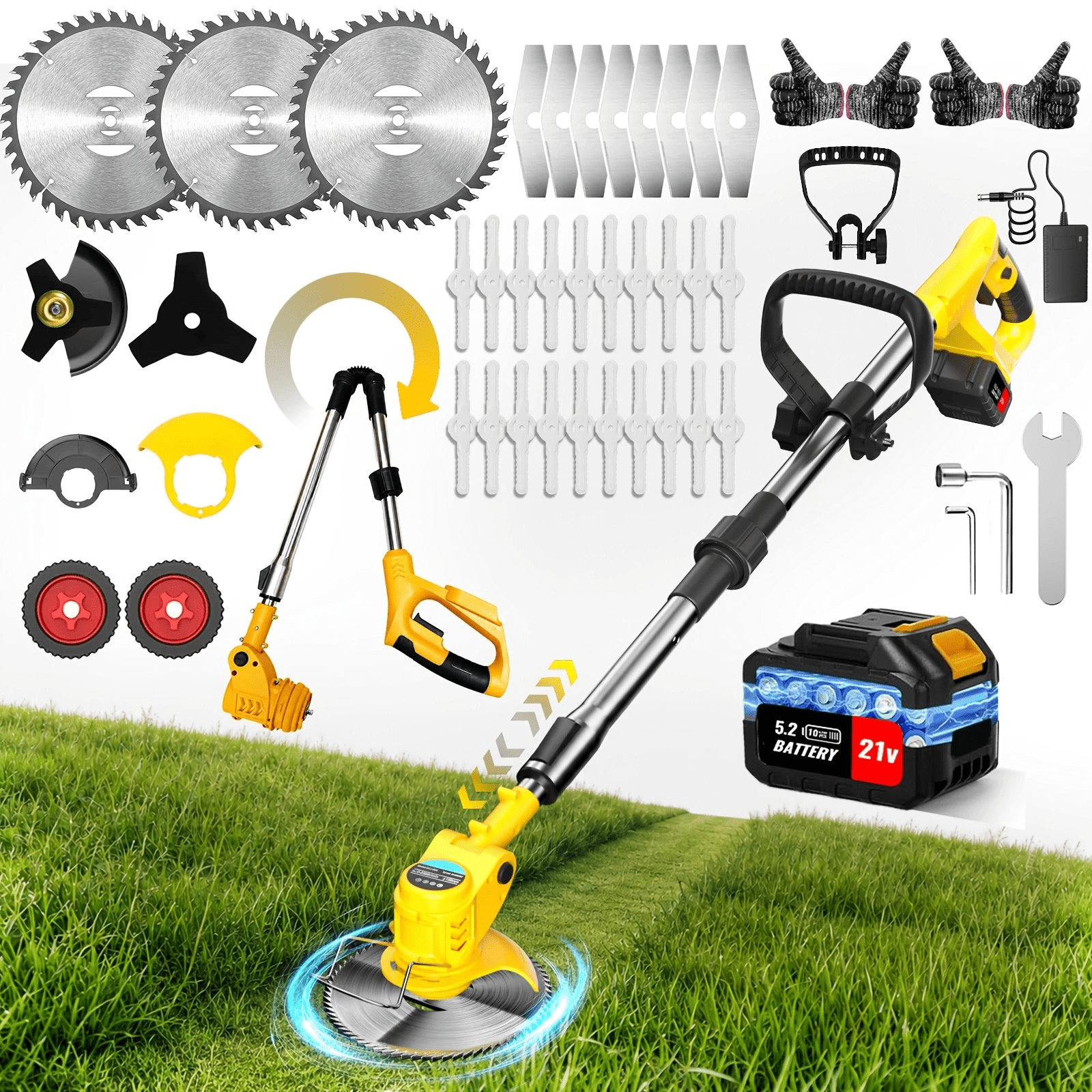 YUNXI Battery Powered Walk-Behind Lawn Mower, Ergonomic Cordless Grass Trimmer for Garden Maintenance (18 in) p2s4g