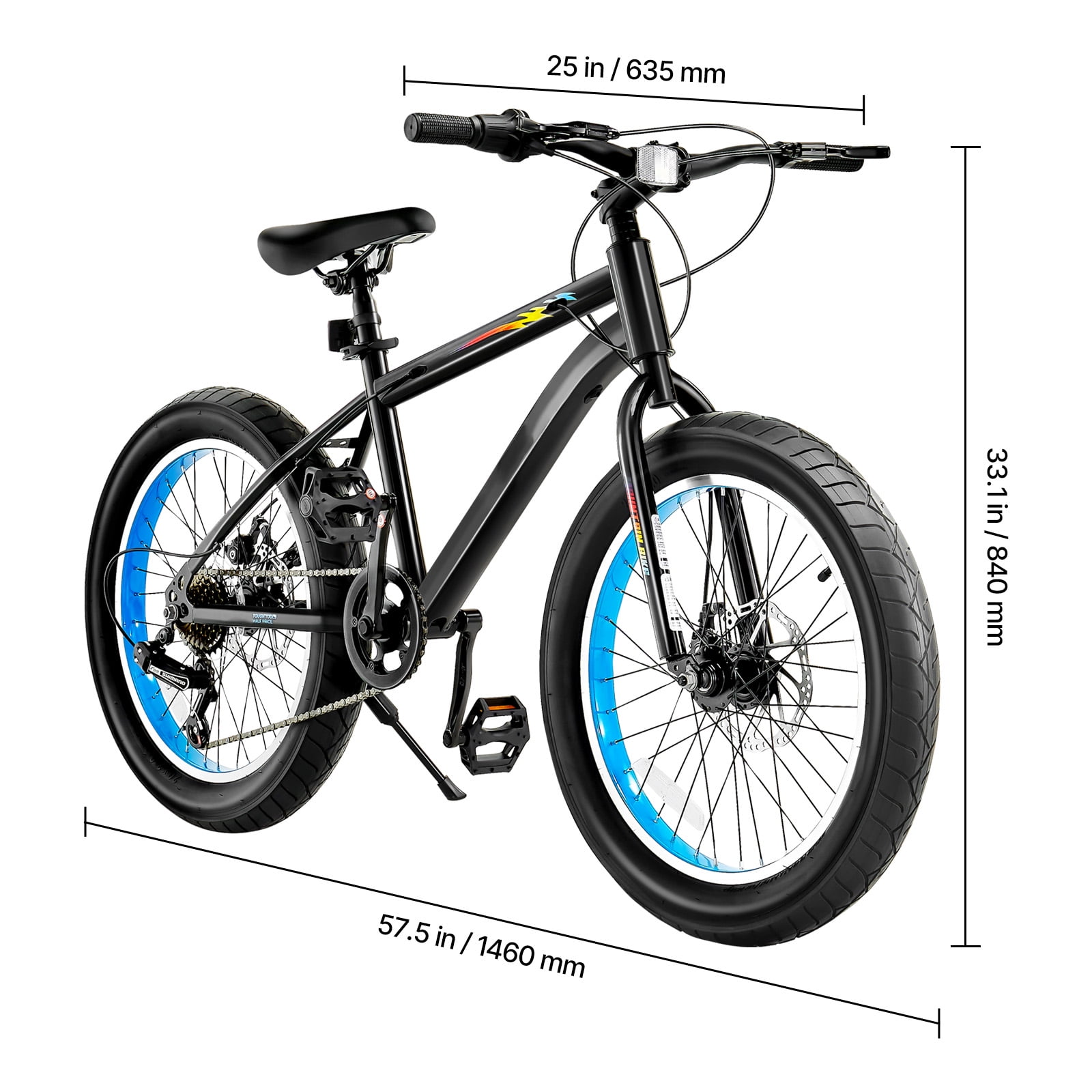 KFFKFF 20-Inch Mountain Bike, 7-Speed Fat Tire Bicycle with Dual Disc Brakes (Silver, 20 in) xteis