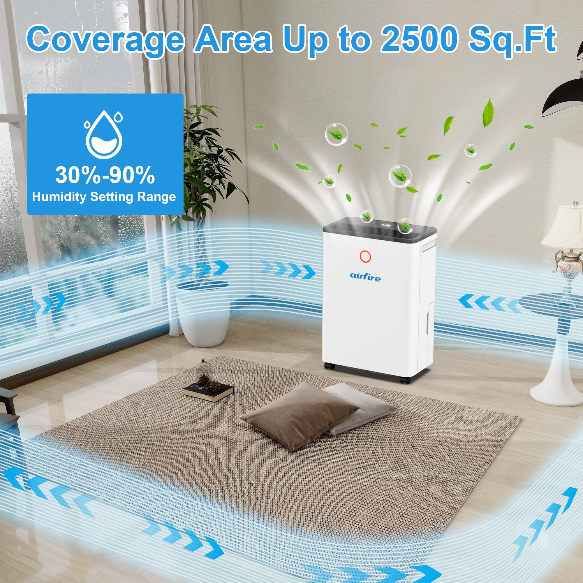 AIRFIRE Dehumidifier for Home and Basement, Efficient Moisture Removal with Drain Hose and Humidity Sensor (19 Pint, 0.66 gal) 93ye1
