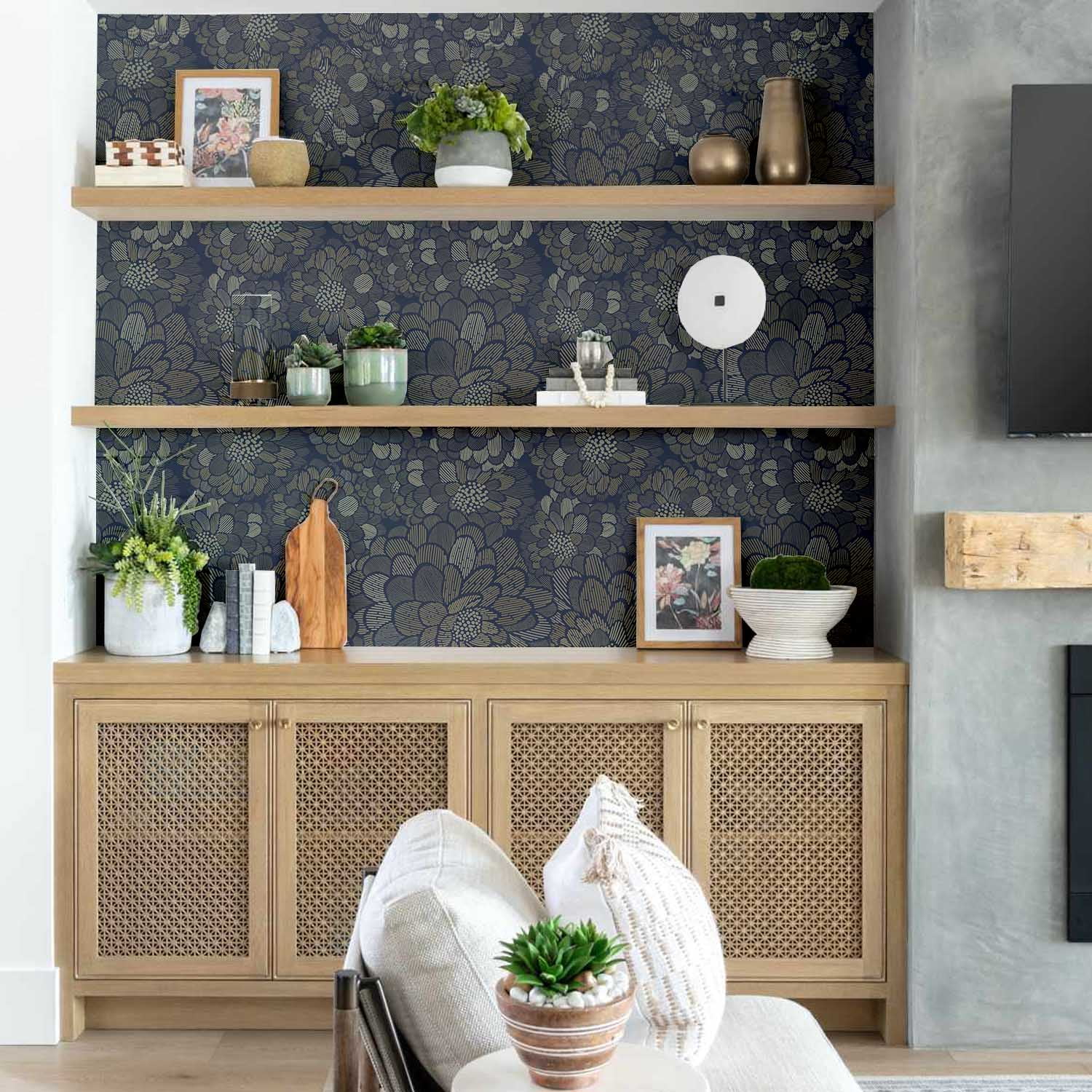 S4Sassy Peel and Stick Floral Wallpaper, Removable Vinyl Wall Covering for Home Decor (Blue, 25 in x 120 in) 0k48k