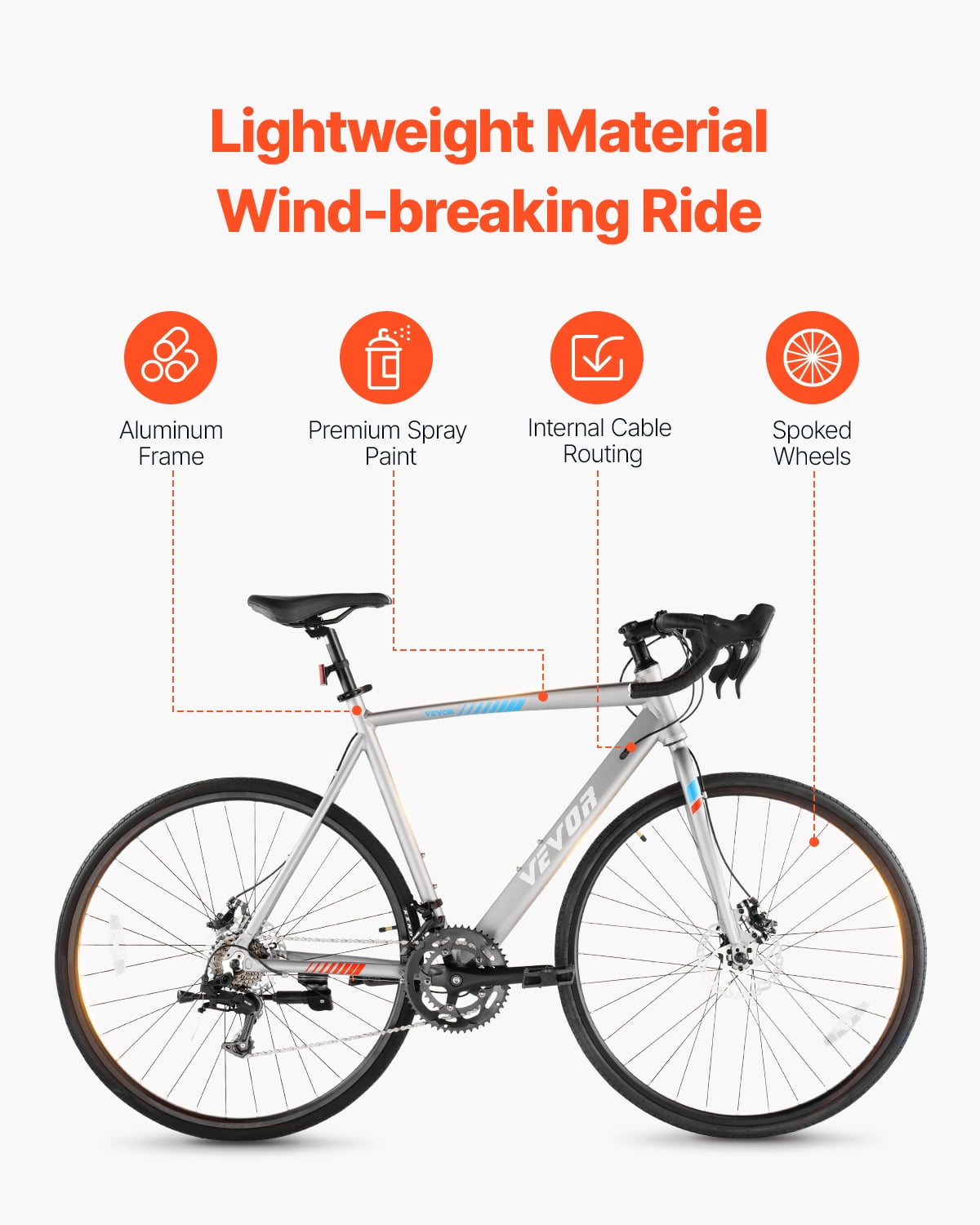 VEVOR Road Bike, 14-Speed Racing Bicycle with Aluminum Alloy Frame, Disc Brake, Urban Commuter Sport Bike (Grey, 67 in) rstn5