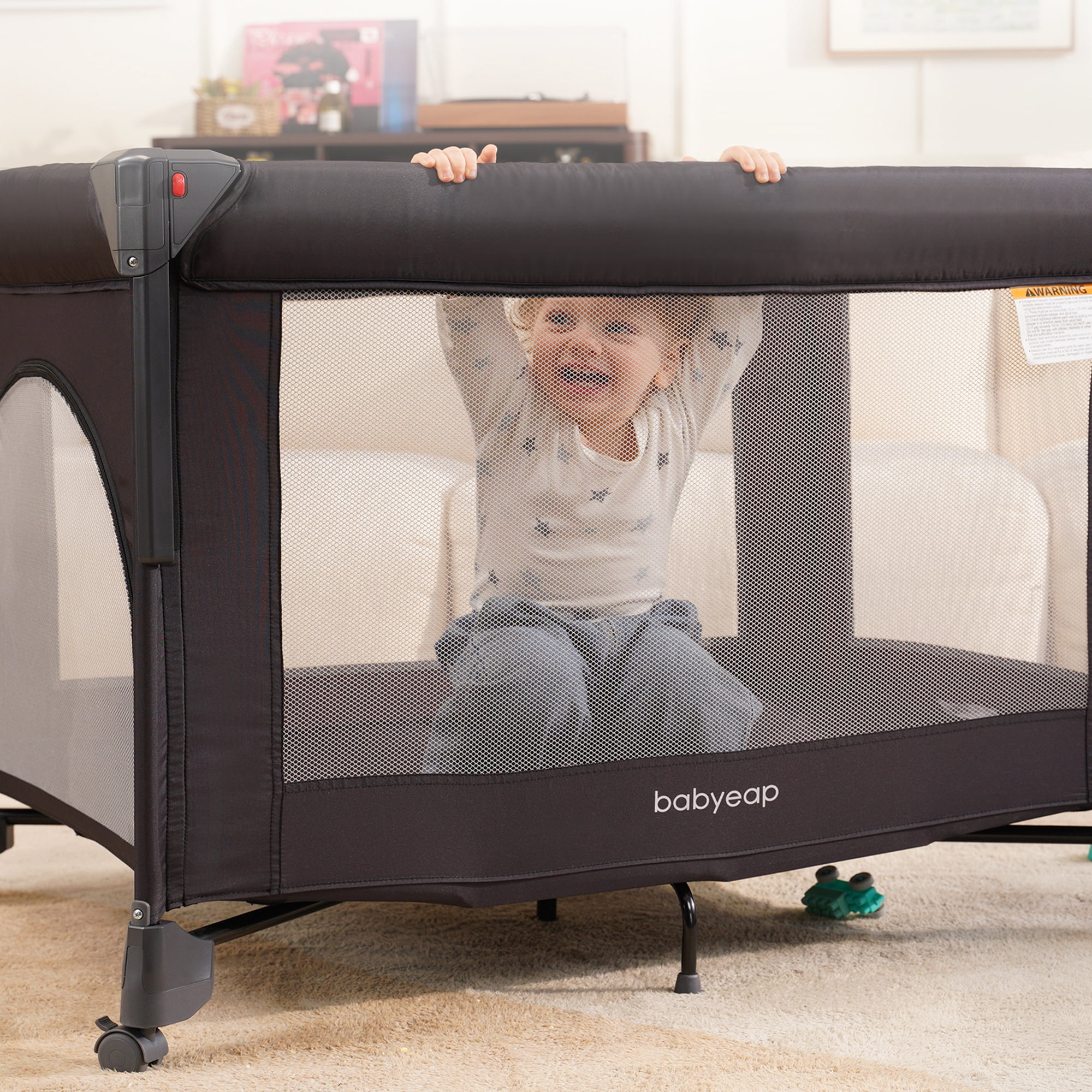 Babyeap 4-in-1 Portable Baby Bassinet and Playard with Changing Table (Black, 30 lb Capacity) npfzr