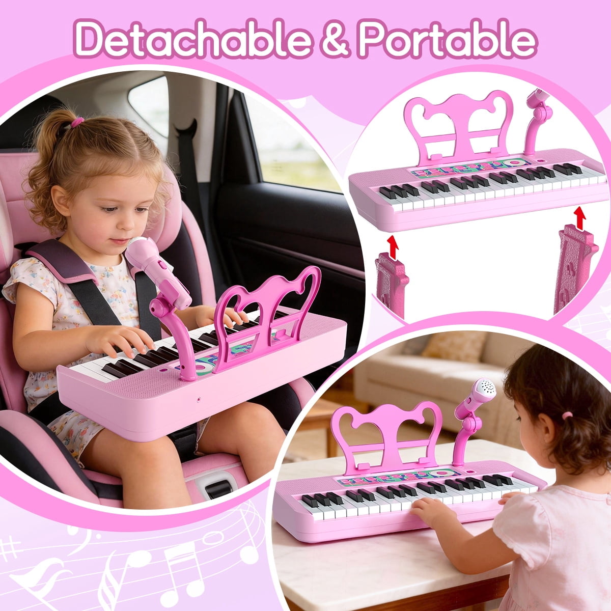WLBES 37-Key Electronic Keyboard Piano Set with Stand and Stool (Pink, 1 Set) blafm