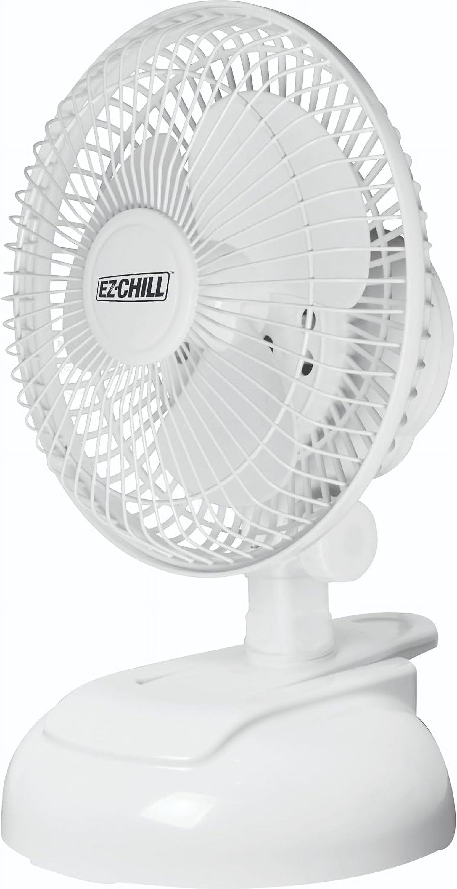 EZ-Chill 6 in Personal Clip or Desk Fan with Adjustable Tilt and 2-Speed Settings (White, 6 in) 4ae9m