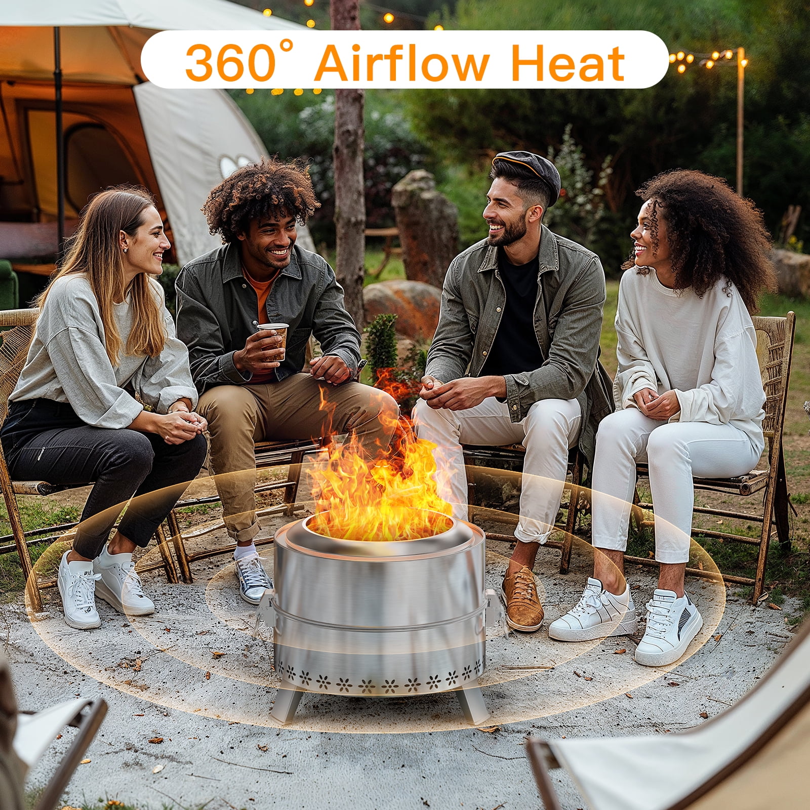 Philergo Smokeless Wood Burning Fire Pit, Stainless Steel Outdoor Patio Heater with Grill and Carry Bag (19 in) 39tyq