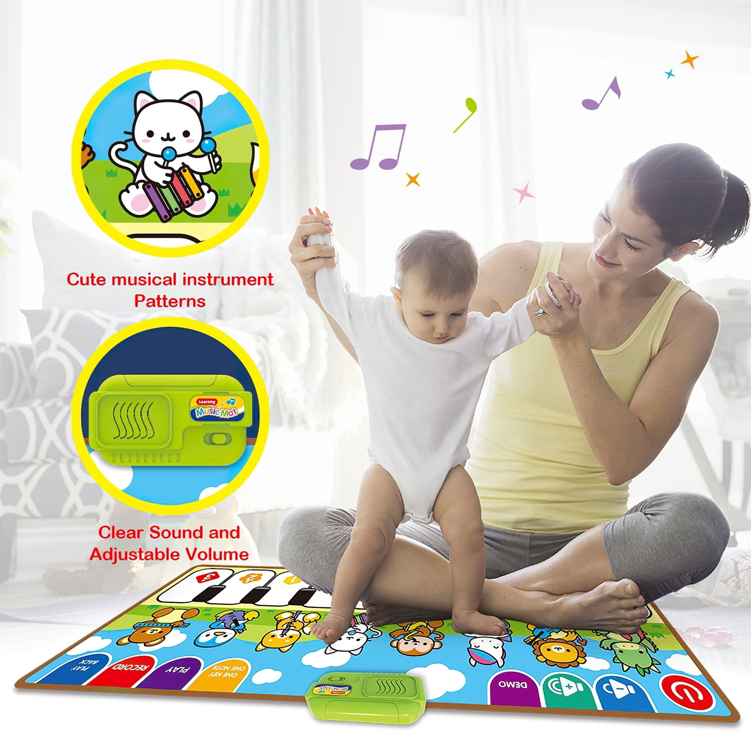 Xueyu Musical Piano Floor Mat, Electronic Keyboard Play Blanket for Toddlers (Green, 39 in x 14 in) 1lvqd