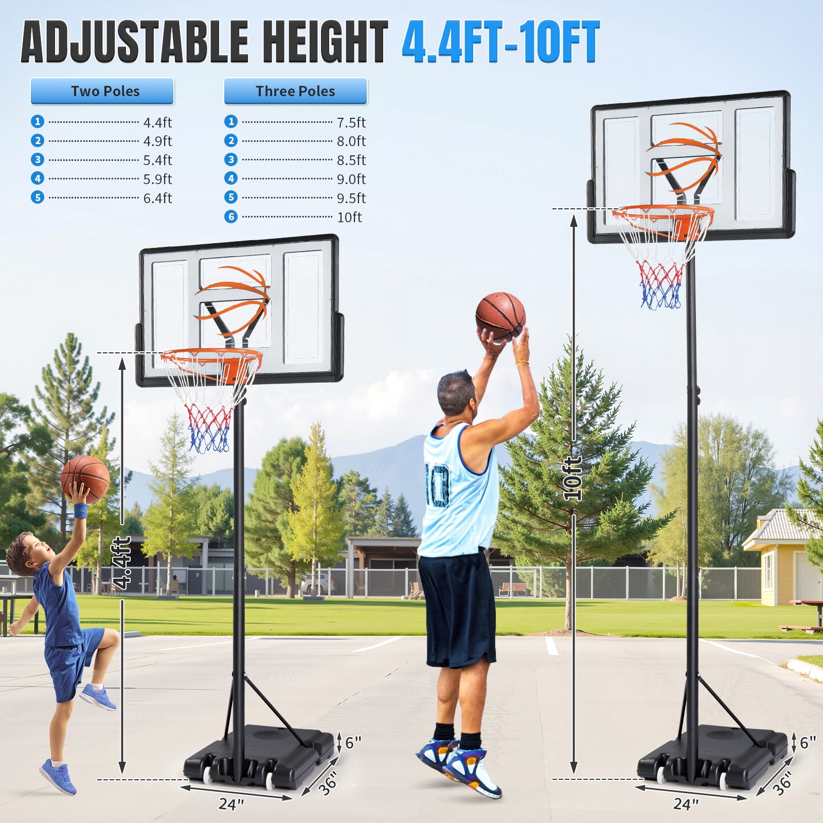 Ktaxon Portable Basketball Hoop System, Outdoor Adjustable Goal with Shatterproof Backboard (Gray, 4.4ft to 10ft) mr010
