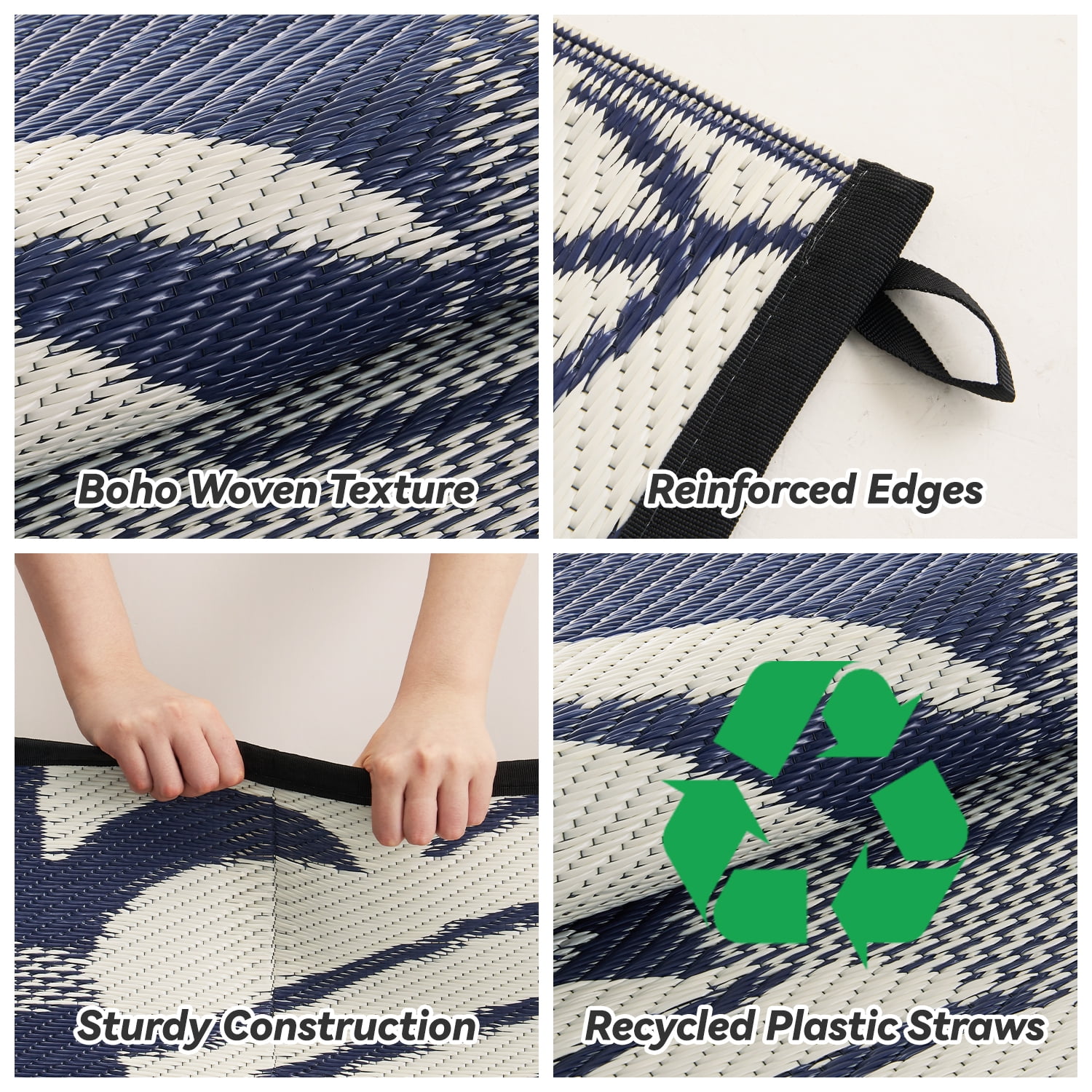 VUNATE Outdoor Rug Waterproof Reversible Patio Carpet (Beige and Blue, 5 ft x 8 ft) opul5
