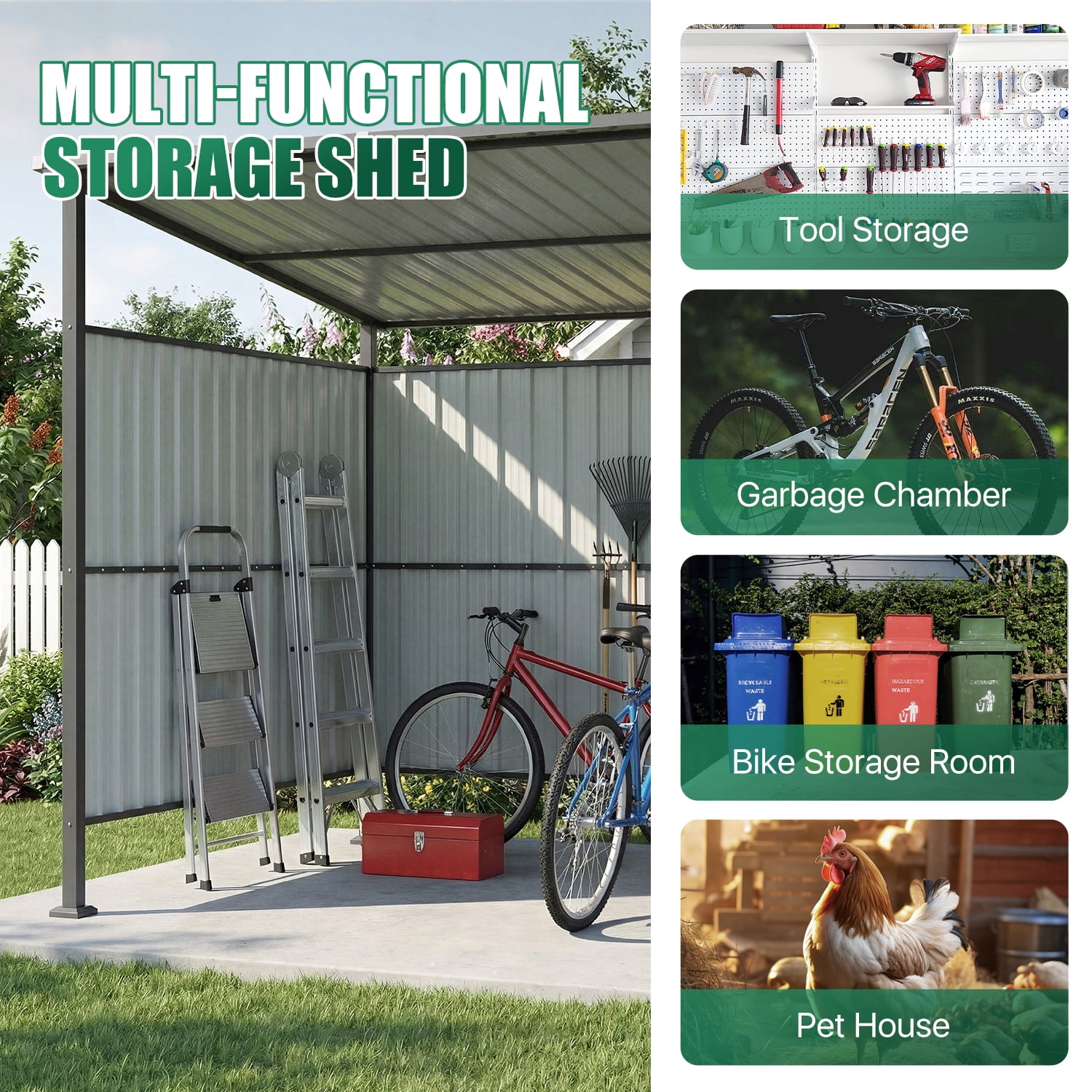 BaPiPro Outdoor Metal Storage Shed, Weather-Resistant Steel Grill Gazebo and Bike Shelter (Black, 6x6 ft) xm32j
