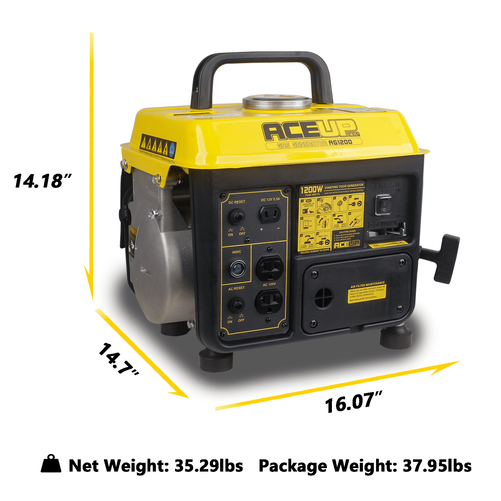 Aceup Energy 1200W Portable Gas Powered Generator for Camping and RV (1200W Peak, 35.3 lb) 5ffzs