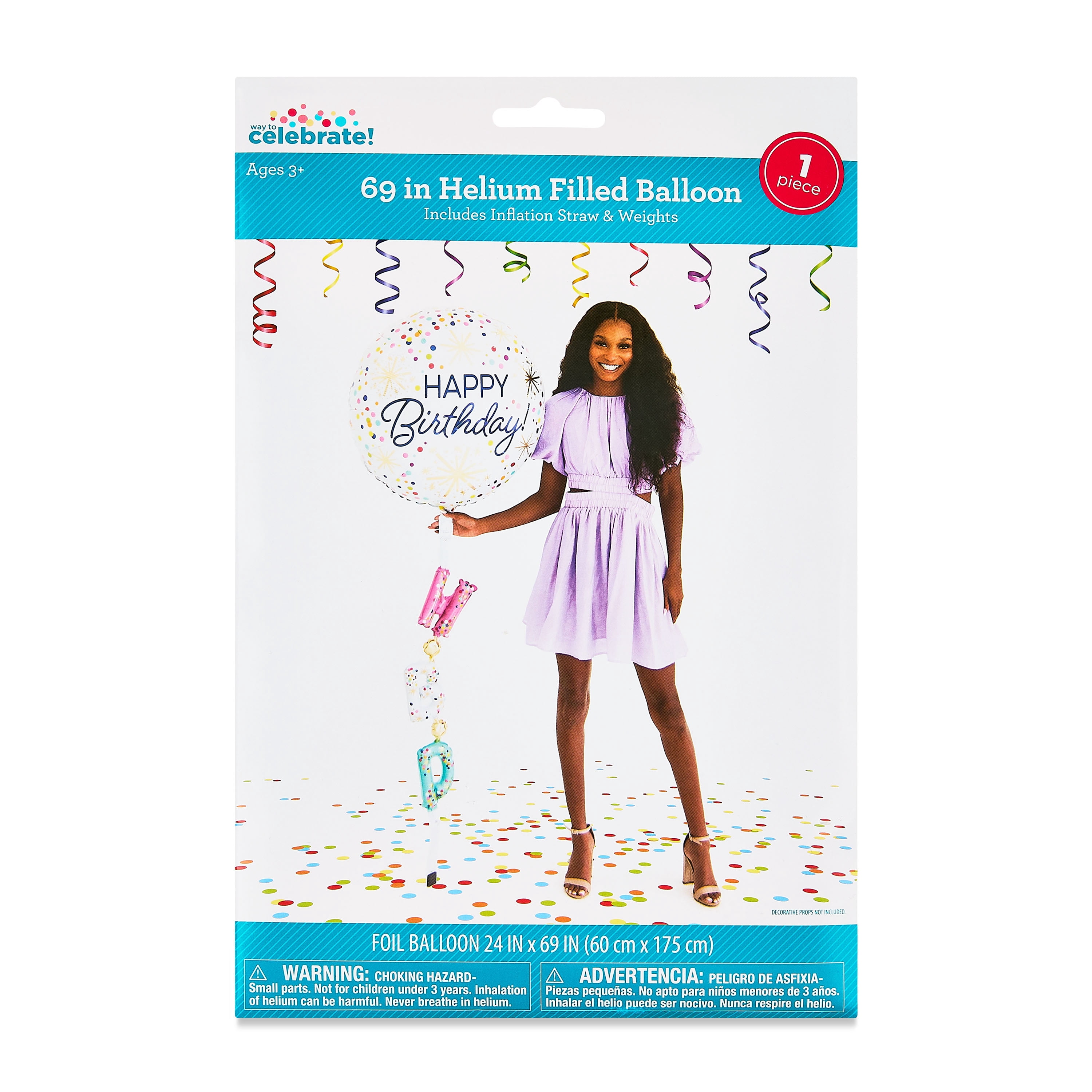 Way To Celebrate Happy Birthday Confetti Balloon with Inflatable Tail (Multicolor, 69 in) e3f5v