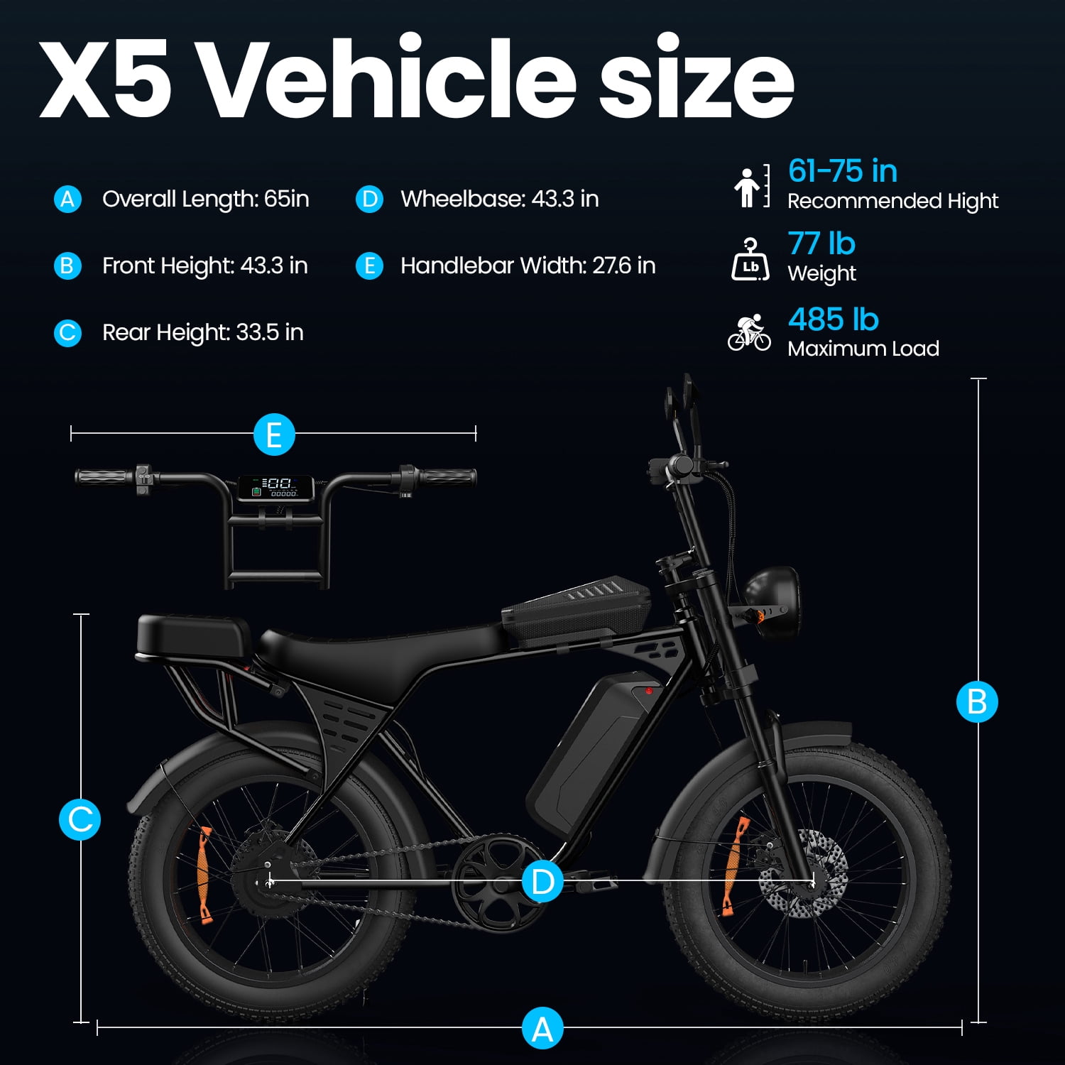 E-Bike Electric Bicycle 1500W Brushless Motor 28MPH Top Speed (Black, 485 lb) macs0