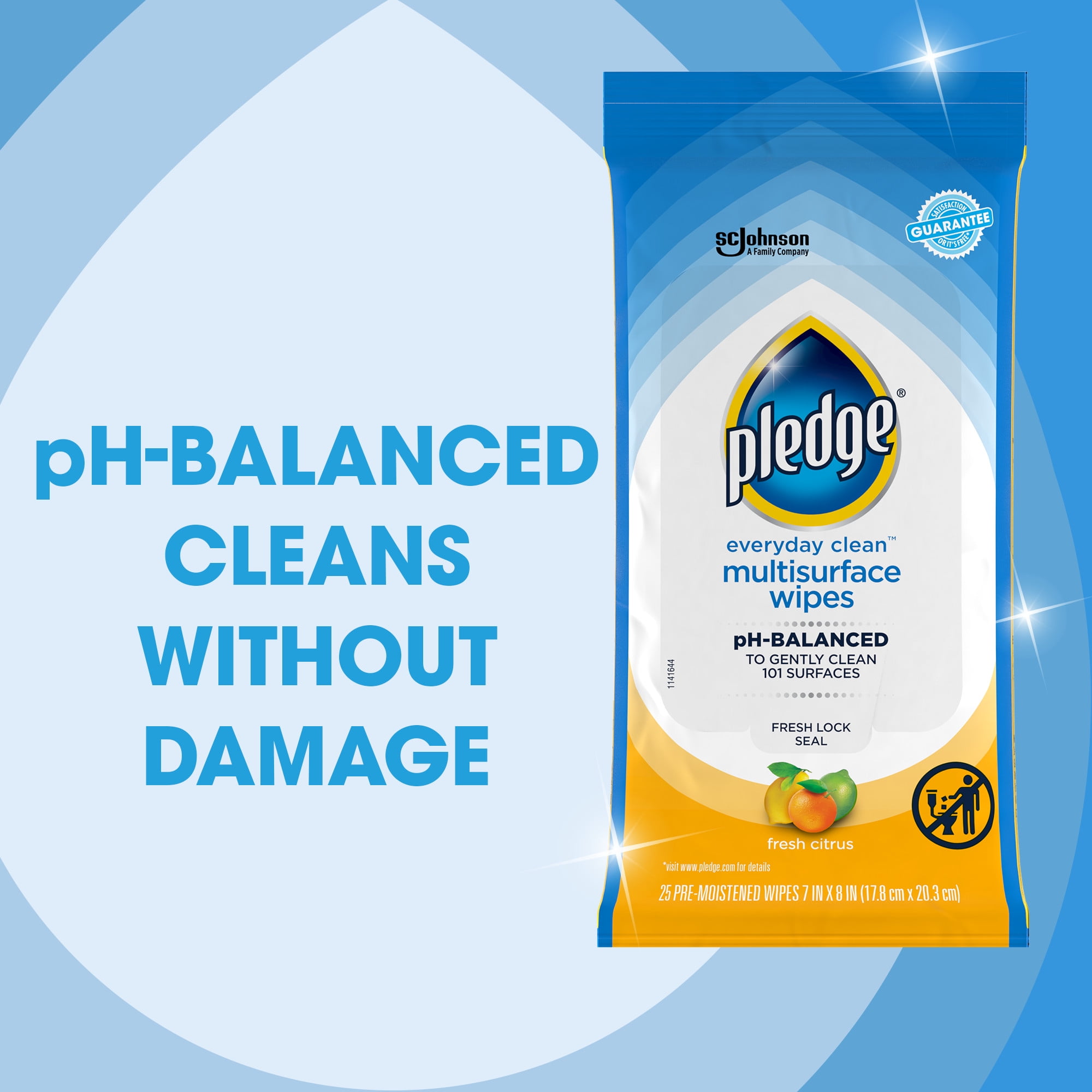 Pledge Multisurface Cleaning Wipes, pH Balanced, Fresh Citrus (25 Count) 40hdo