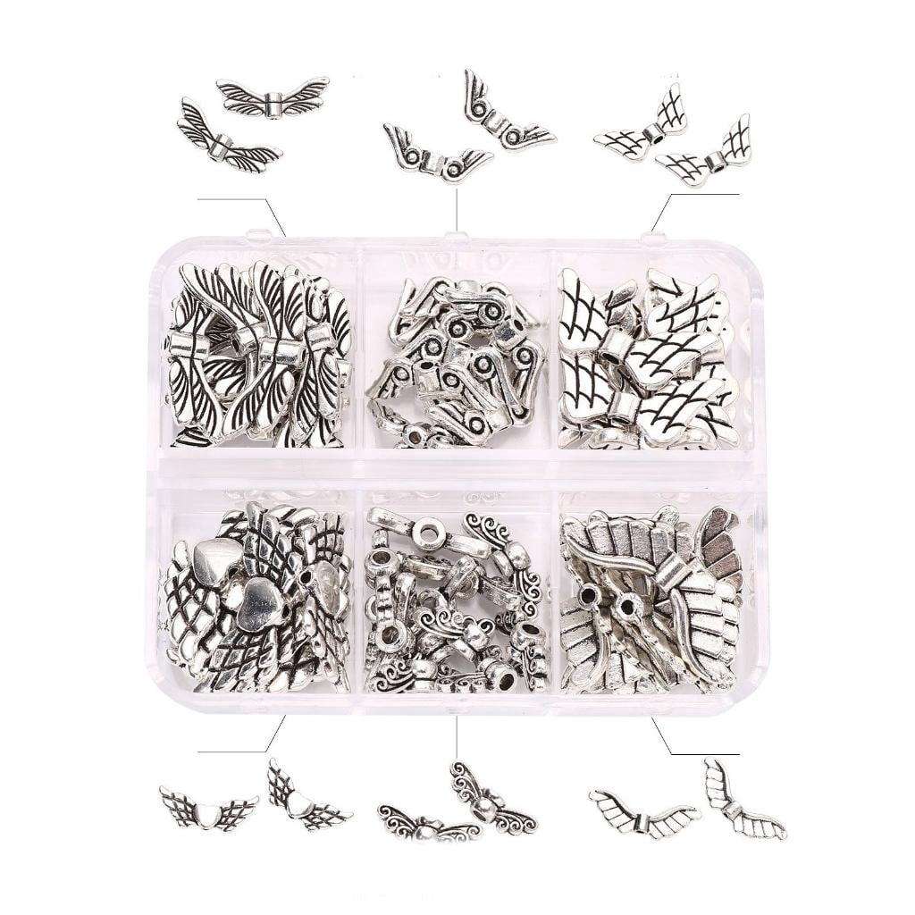 Osdhezcn Angel Wing Beads for Jewelry Making Antique Silver DIY Craft Findings (Silver, 160 Pieces) zuugl