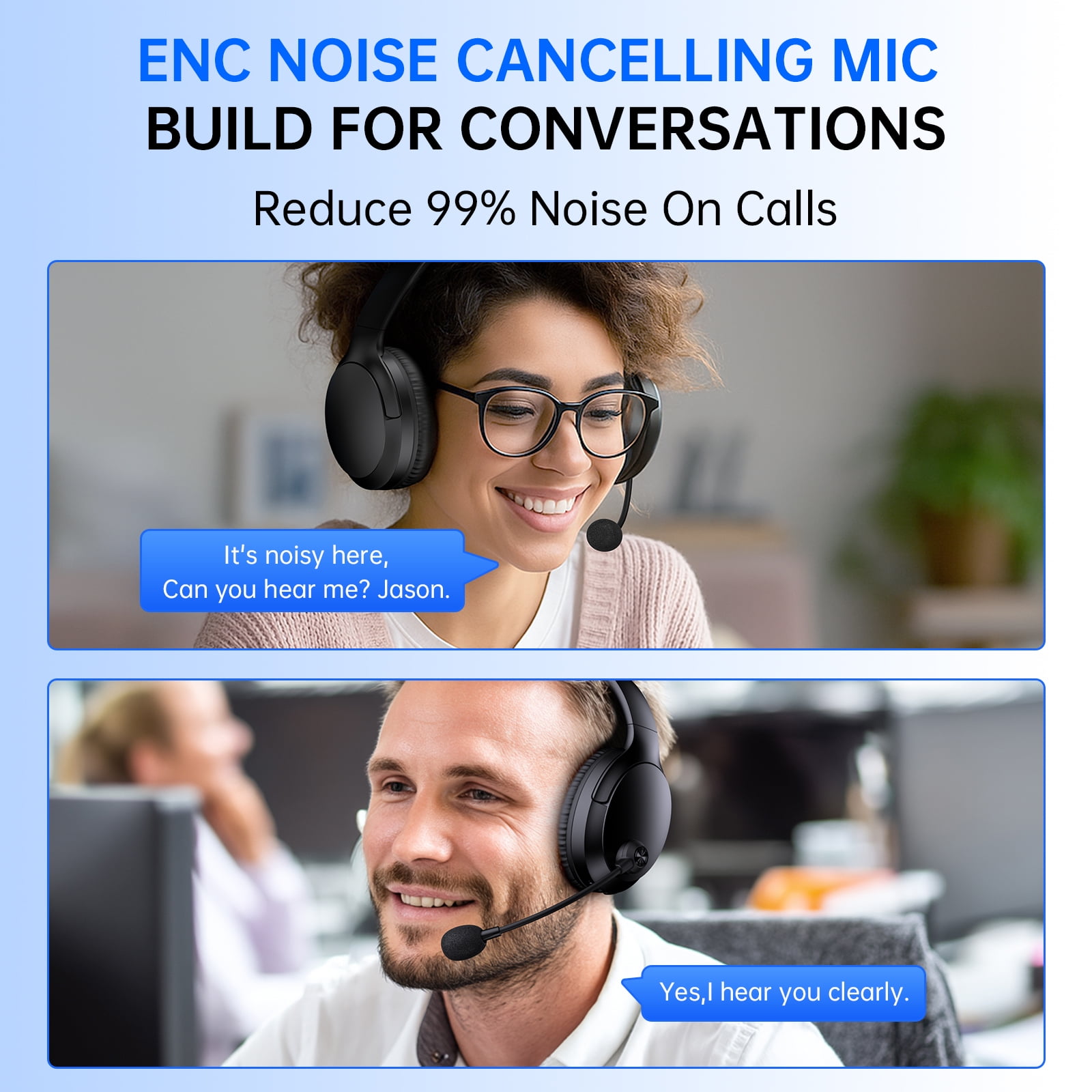 AYEDLOE Wireless Headset with AI Noise Cancelling Microphone for Work (Black, 1 Pack) qtdoa