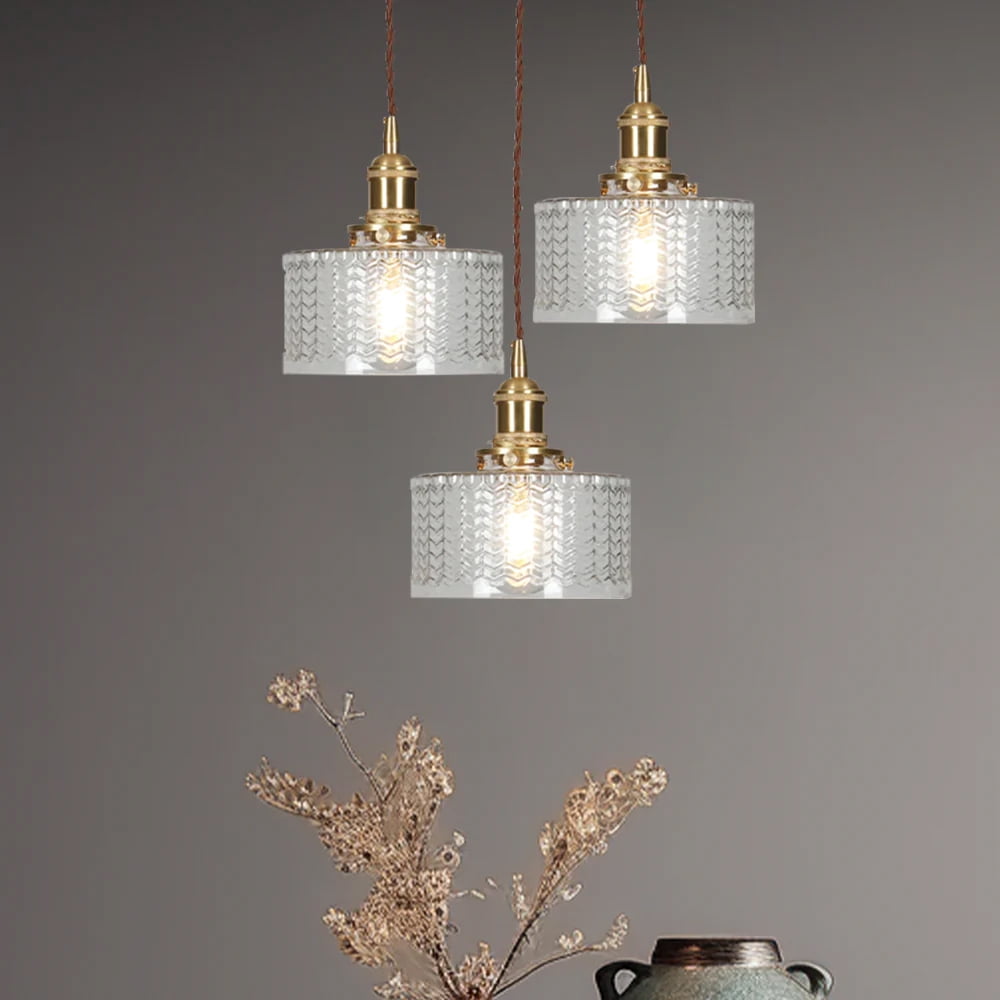 Arturesthome Vintage Glass Pendant Light, Wavy Cylinder Hanging Lamp for Kitchen Island (Green, 8 in) 4xqx1