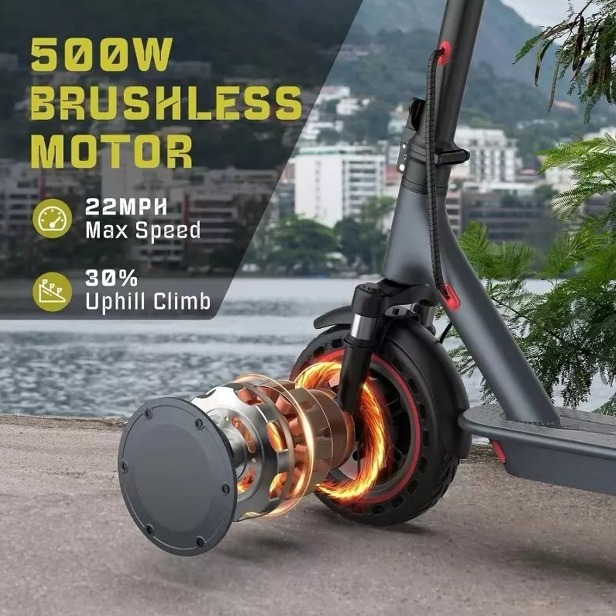 Generic Electric Scooter for Adults, 500W Motor, 22 MPH Max Speed, Foldable Commuter Scooter (Gray, 36 lb) 37cbr