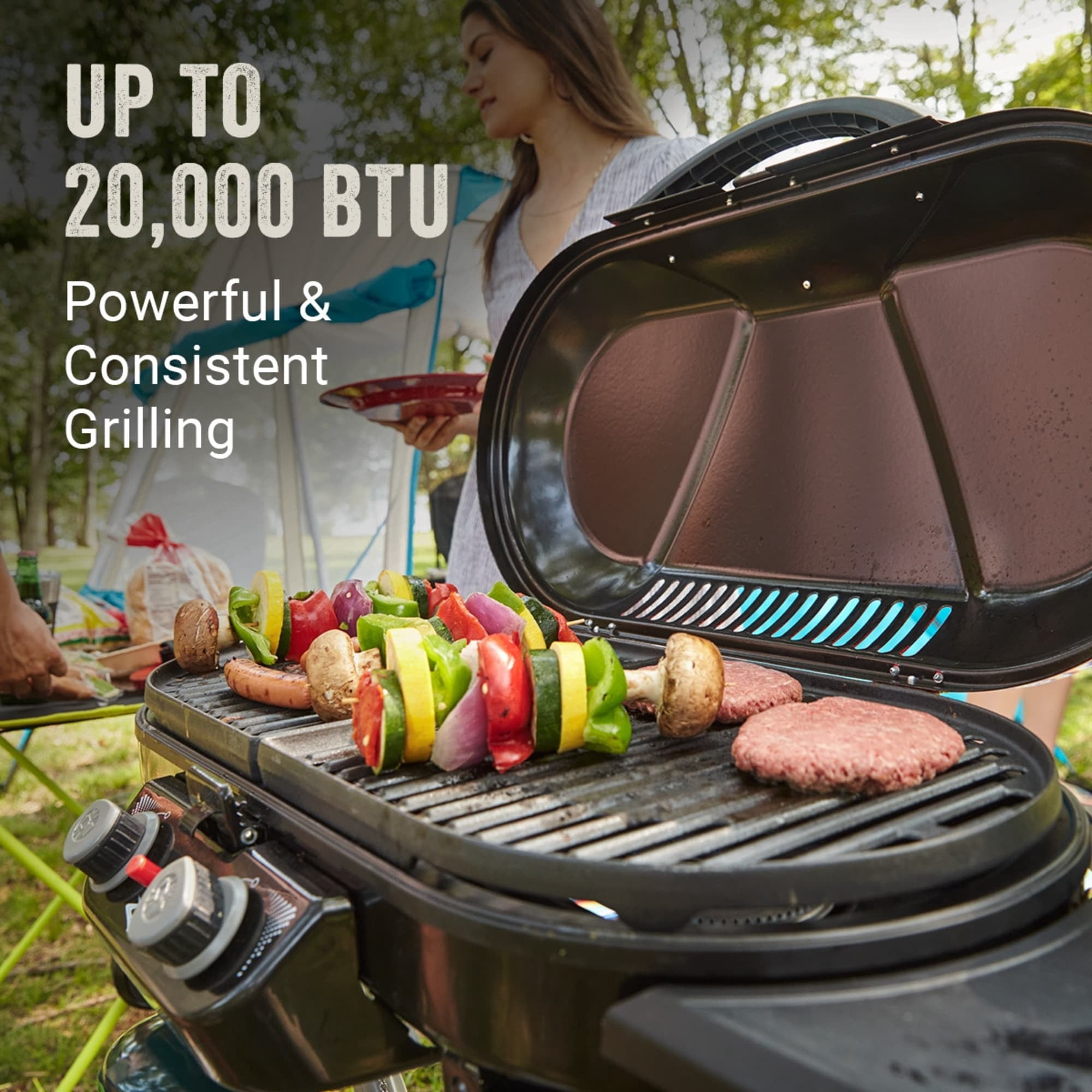 Coleman RoadTrip X-Cursion 2-Burner Propane Grill for Outdoor Camping and BBQ (Blue) x0qmt