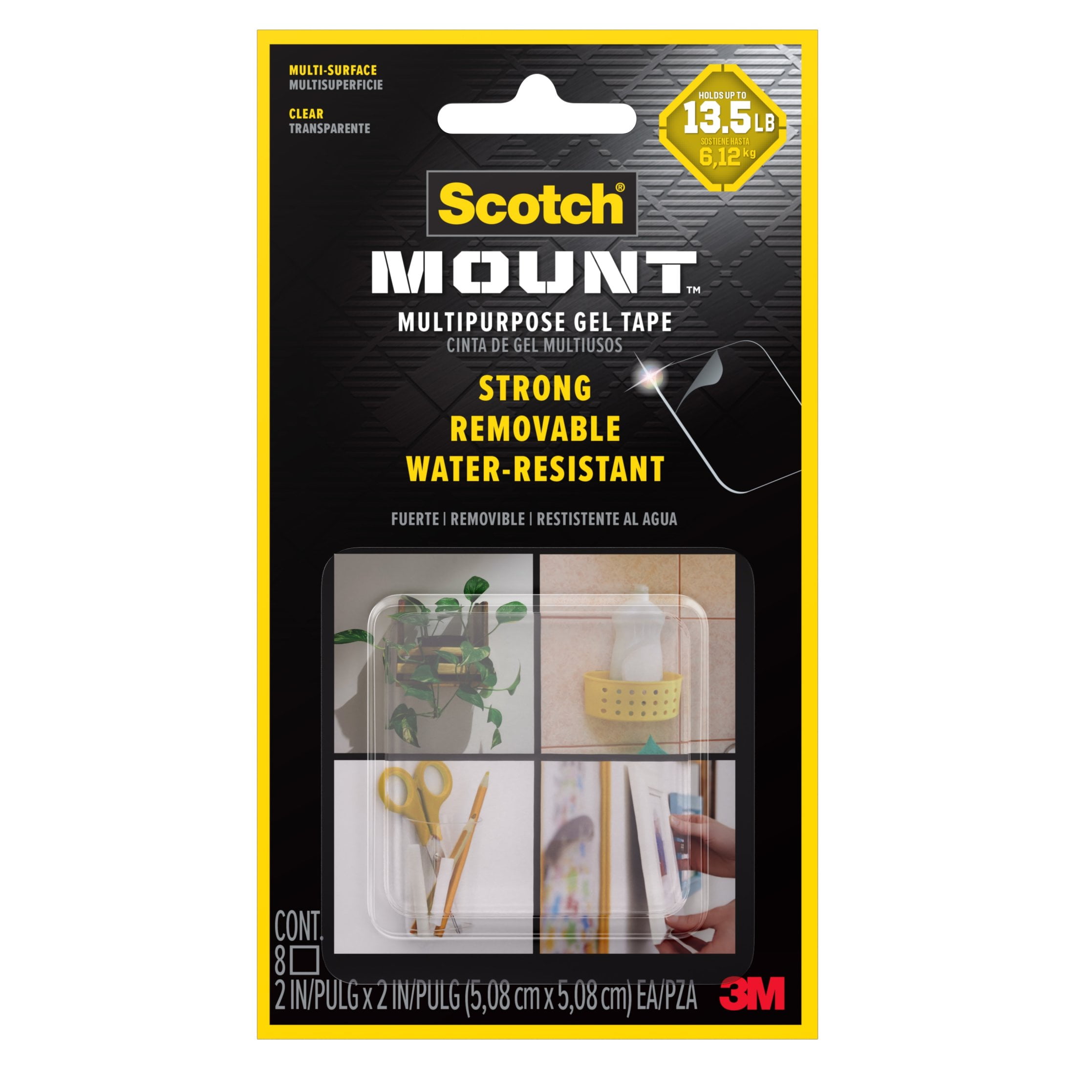 Scotch-Mount Multipurpose Gel Tape Double Sided Squares (Clear, 8 Pack, 2 in) rbm2s