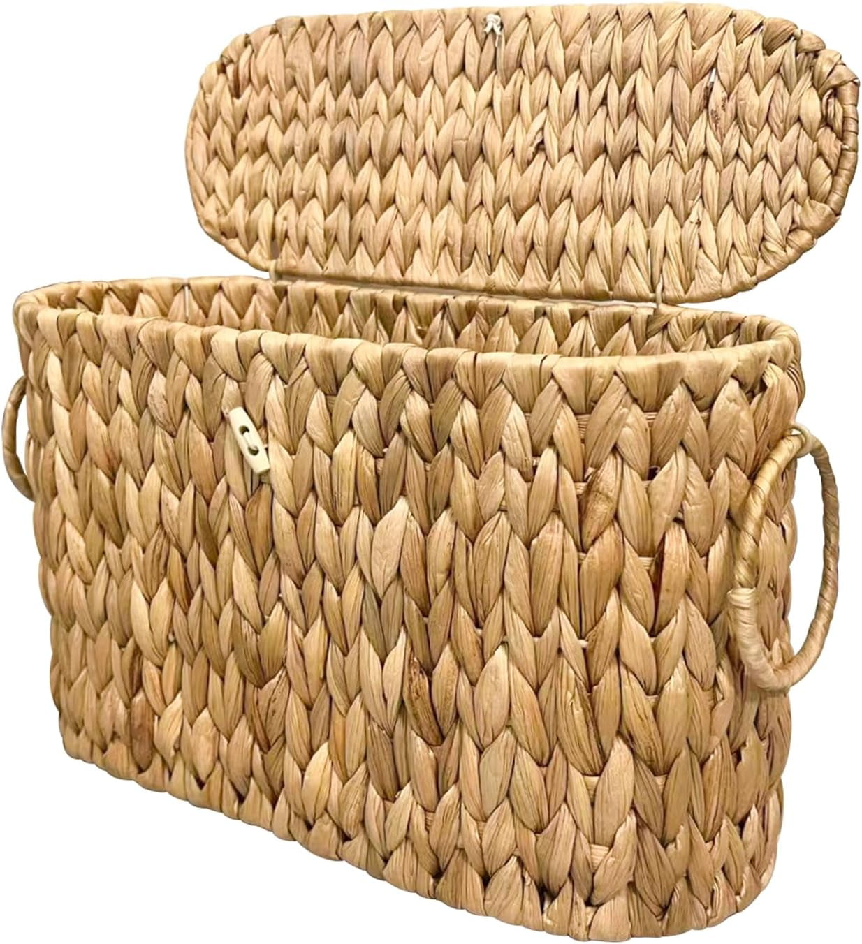 Qipengfei Wicker Toilet Paper Basket with Lid, Hand-Woven Water Hyacinth Bathroom Storage Organizer (Brown, 16.14 in x 6.69 in x 10.62 in) fbjy9