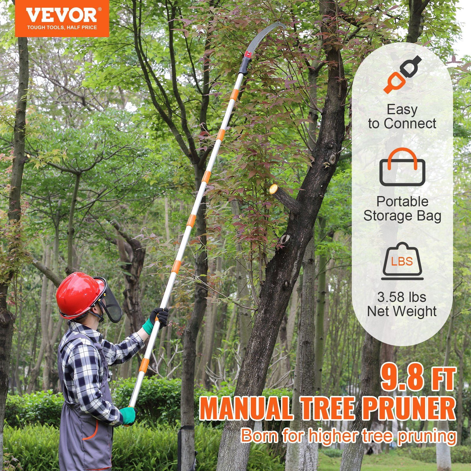 Generic Manual Extendable Tree Pruner, Heavy-Duty Pole Saw for High Limbs, Lightweight Aluminum Alloy Handle (4.6-9.8 ft) e6gkf