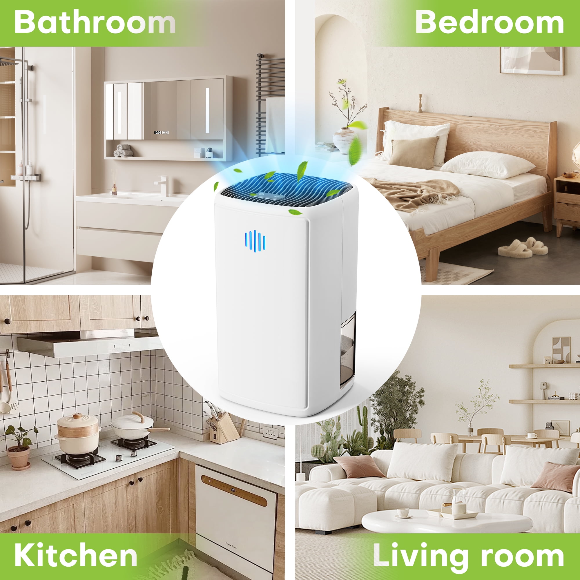 Kloudic Compact Dehumidifier for Home, Quiet Portable Air Dryer with Auto Shut Off (White, 37 oz) p15yx