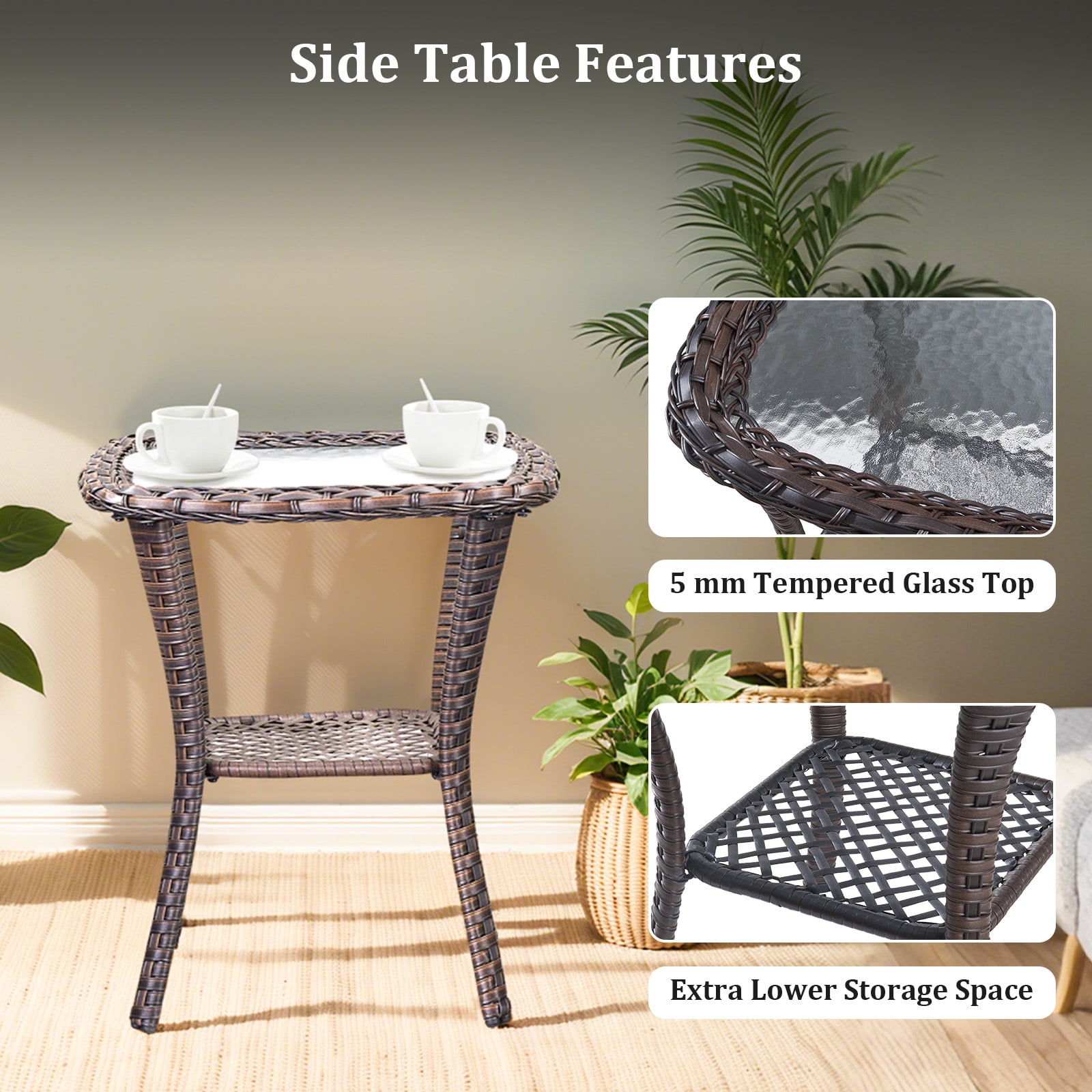 Bellefurn 7-Piece Patio Furniture Set with Fire Pit Table, Swivel Rockers, Sofa, and Ottomans (Brown, 7-Piece Set) hvj5c