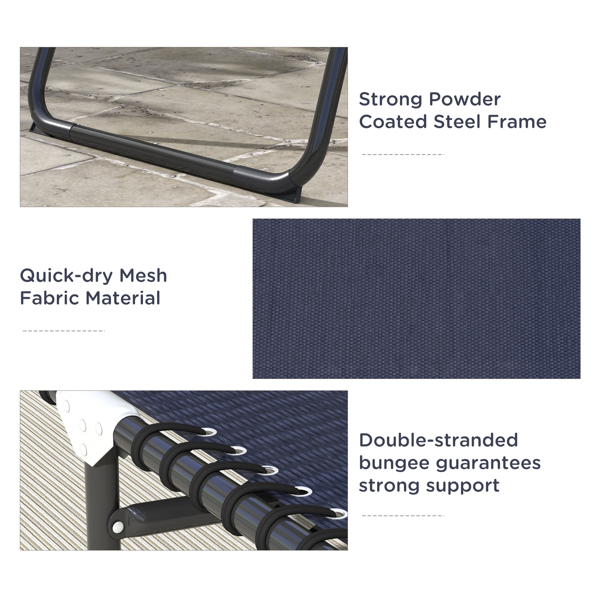 Outsunny 2-Piece Folding Reclining Chaise Lounge Set, Adjustable Outdoor Pool Chairs (Dark Blue, 77.5 in L x 22.75 in W x 11.75 in H) ji3mo