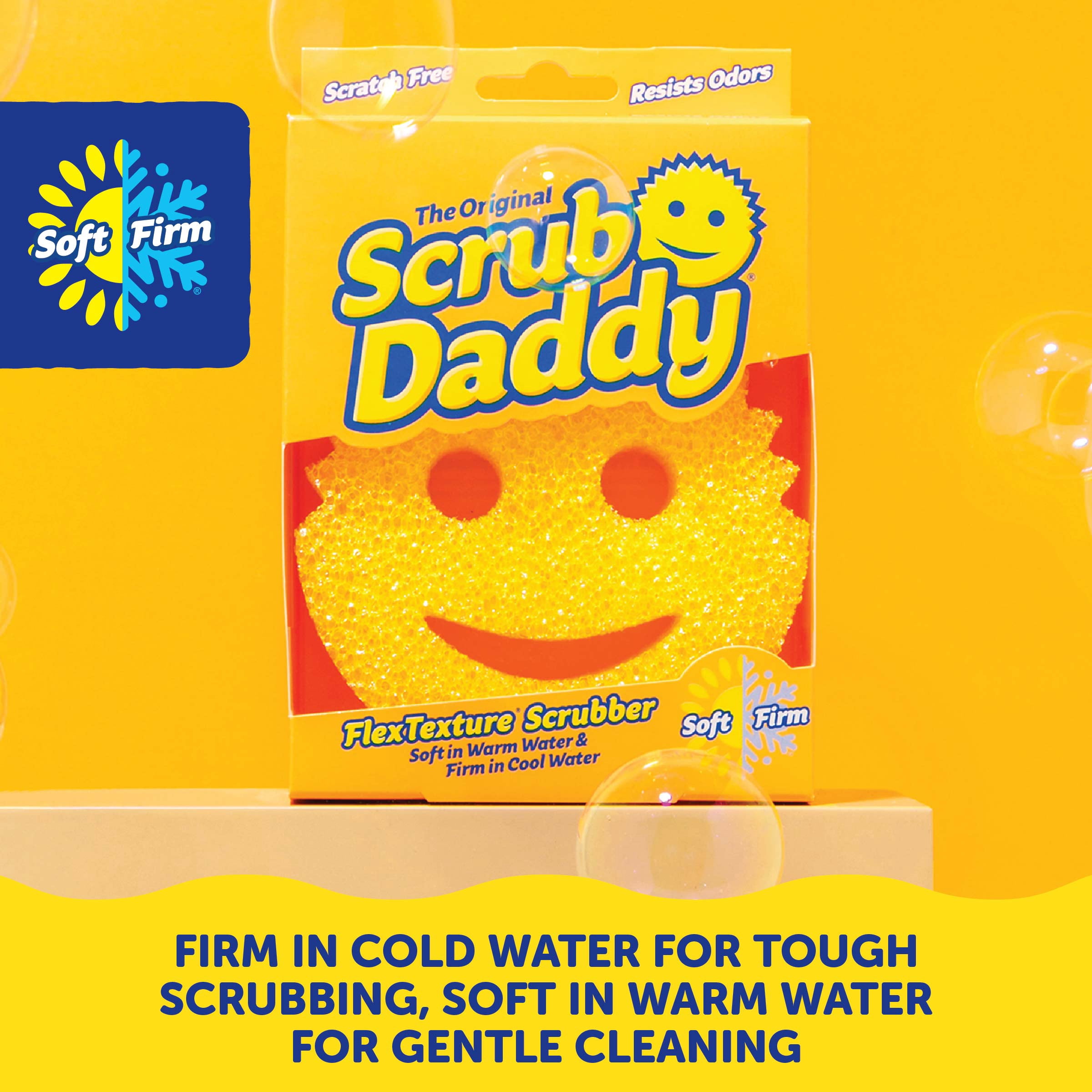 Scrub Daddy Original Scratch-Free Cleaning Sponge, Heavy-Duty Kitchen & Bath Scrubber (Yellow, 1 Count) vpfd7