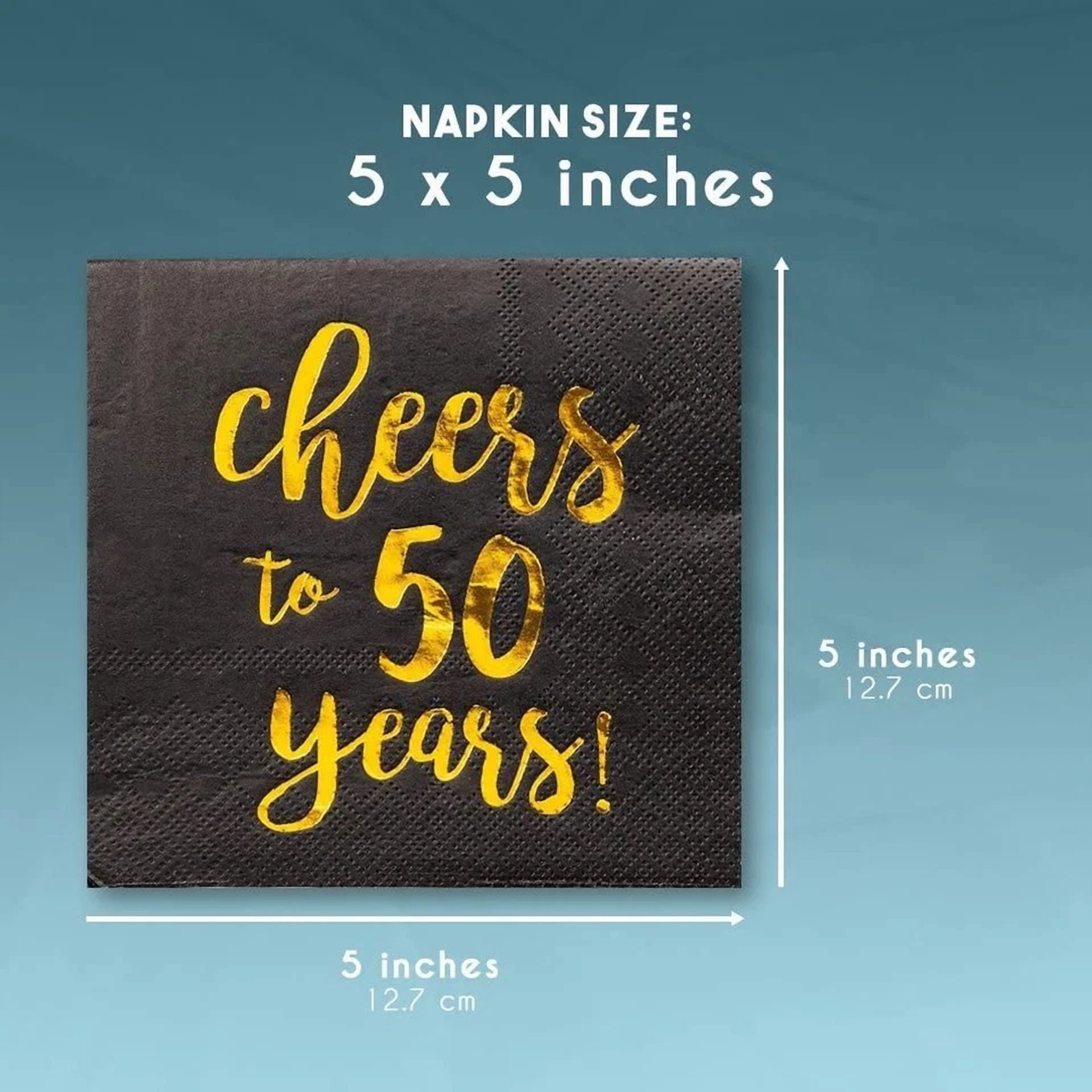 YANI Cheers To 50 Years Birthday Party Napkins (Gold, 50 Pack, 5 x 5 in) zli1z