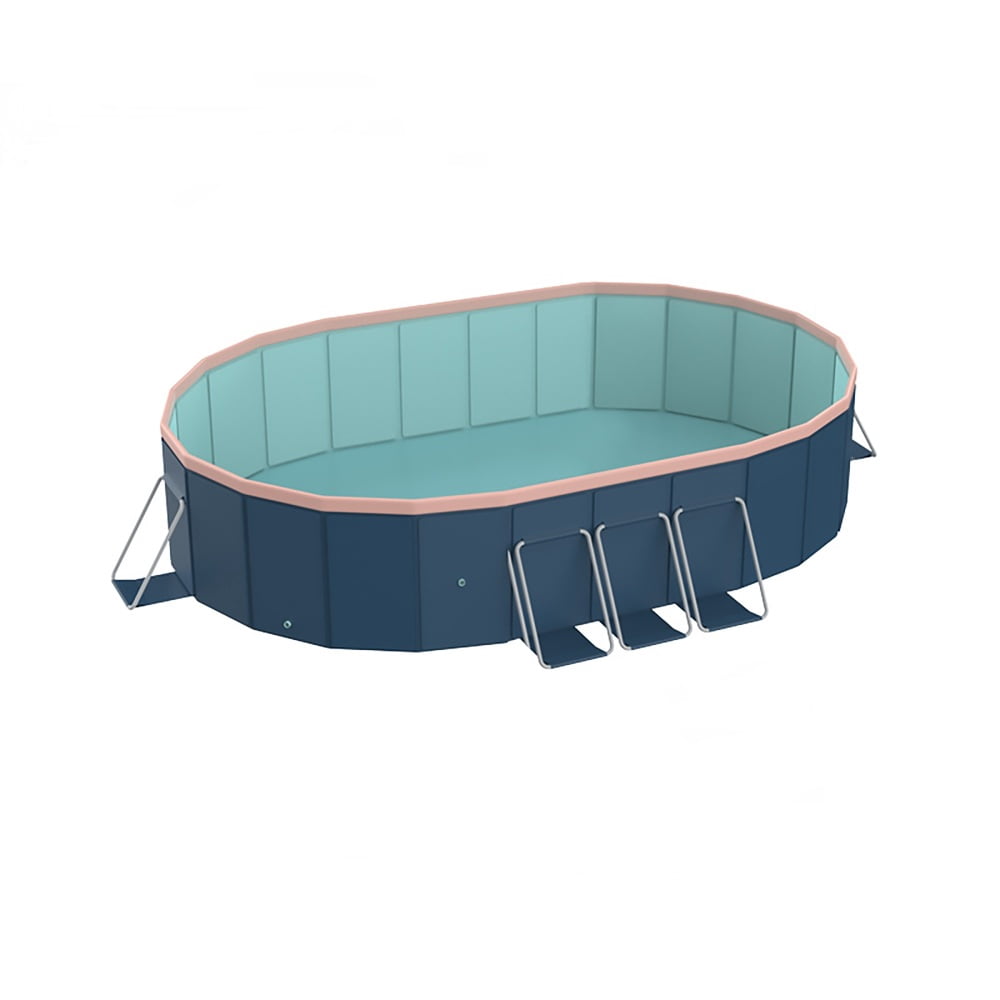 Generic Above Ground Swimming Pool, Folding Outdoor Family Pool with Aluminum Alloy Frame (Blue-Gray, 12 ft x 8 ft) lvu3r