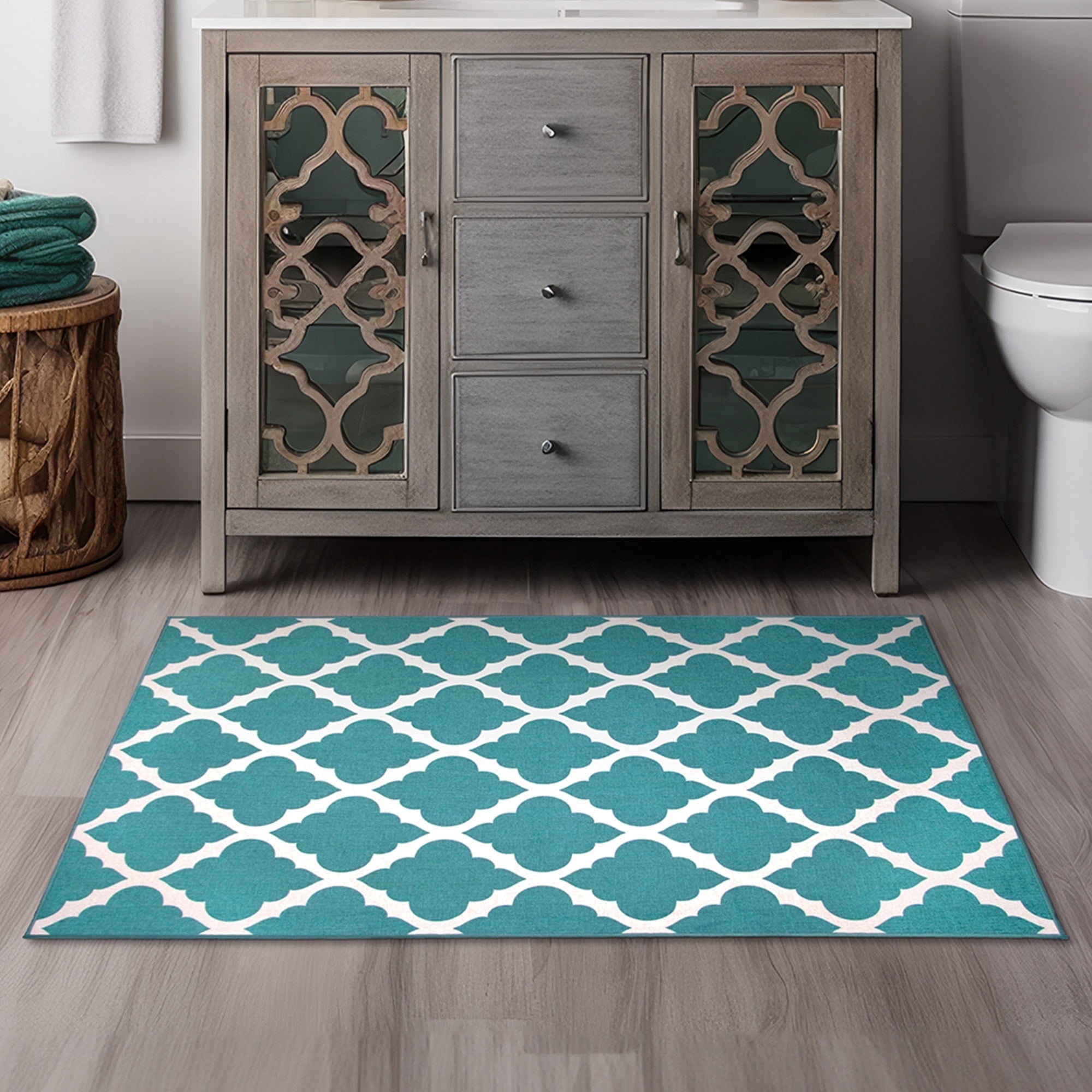 My Magic Carpet Moroccan Trellis Area Rug, Machine Washable Non-Slip Kitchen Entryway Mat (Teal, 3 ft x 5 ft) uqa3d