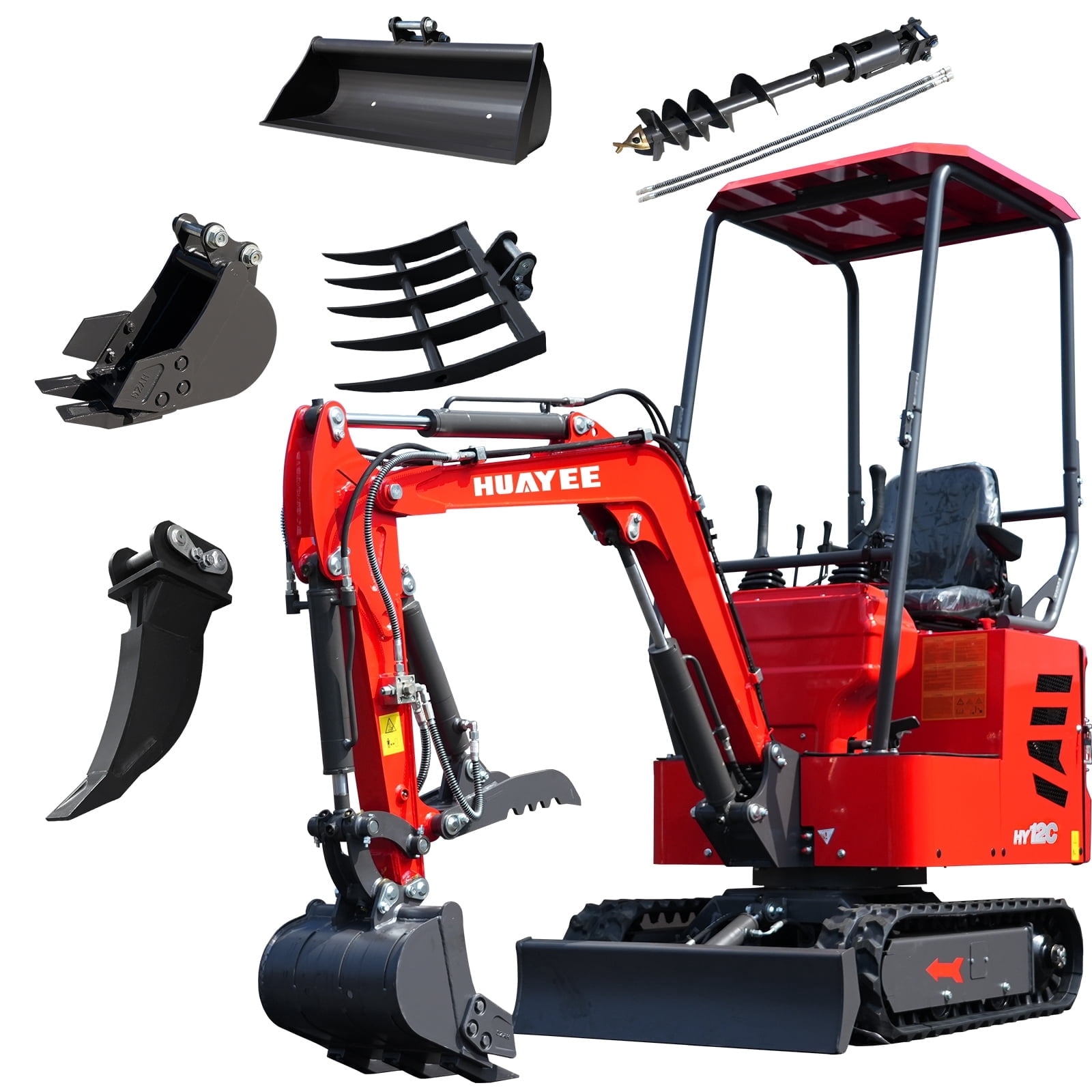 HUAYEE HY12C Mini Excavator with Hydraulic Thumb and 13.5 HP EPA Gasoline Engine (1.2 Ton, 31.5 in Bucket) utyy3