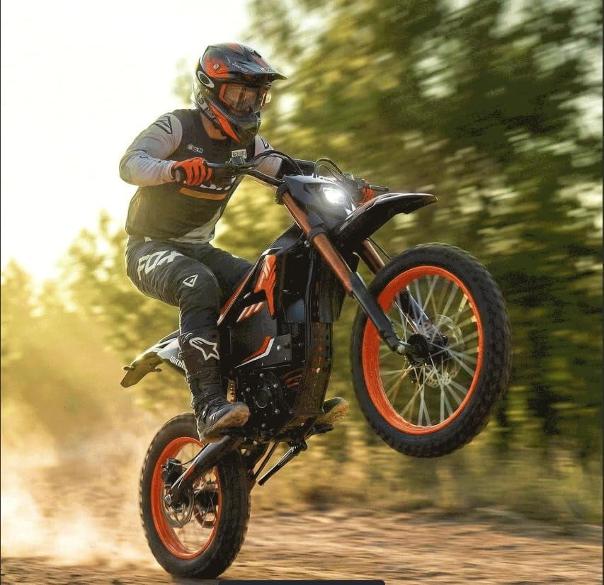 Qronge Electric Dirt Bike, 4500W High-Performance Off-Road E-Bike with Full Suspension and Dual Hydraulic Brakes (Black, 14 in/12 in) ua0mf