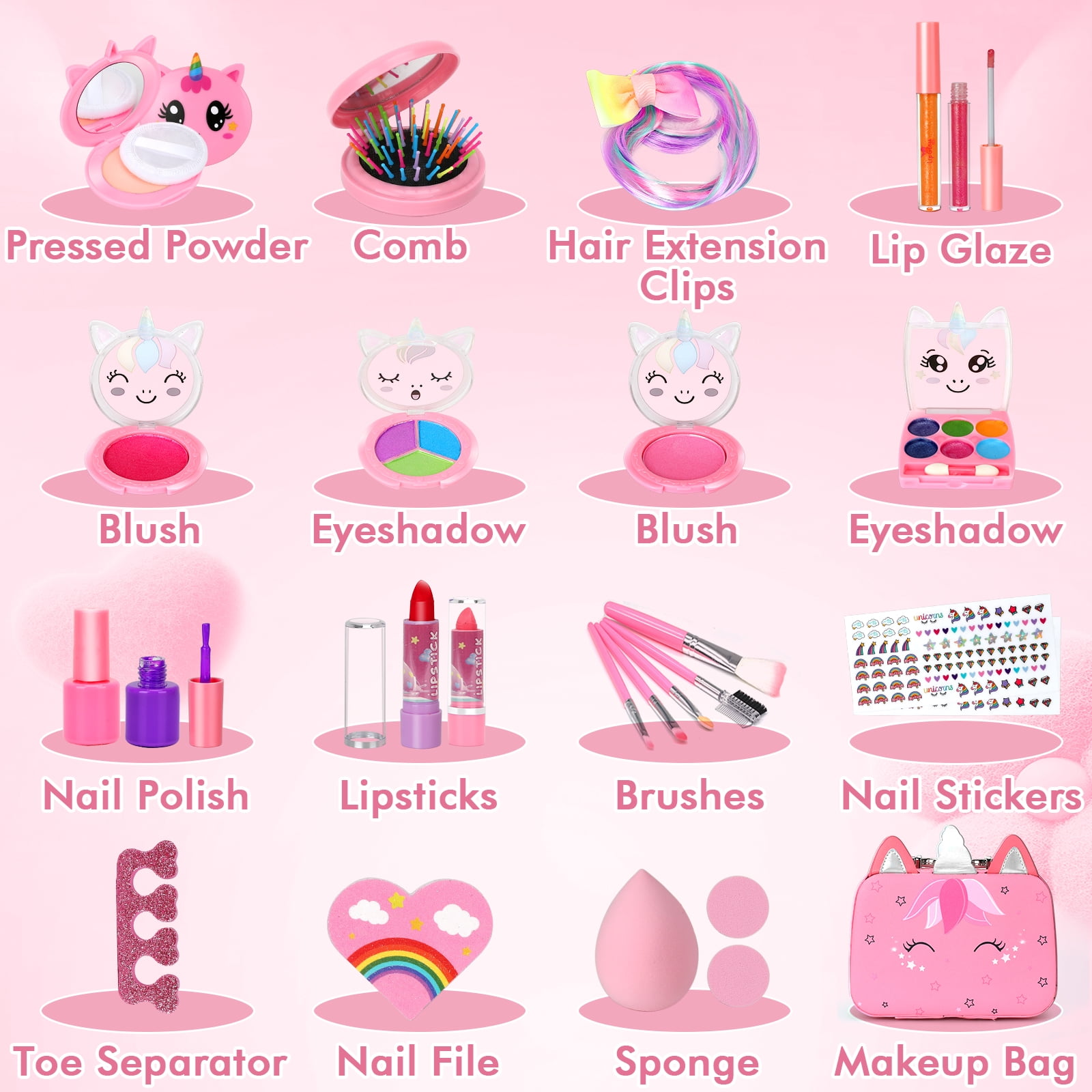 Sendida Washable Kids Makeup Set for Pretend Play and Dress Up (Pink, 26 Piece Set) owi93