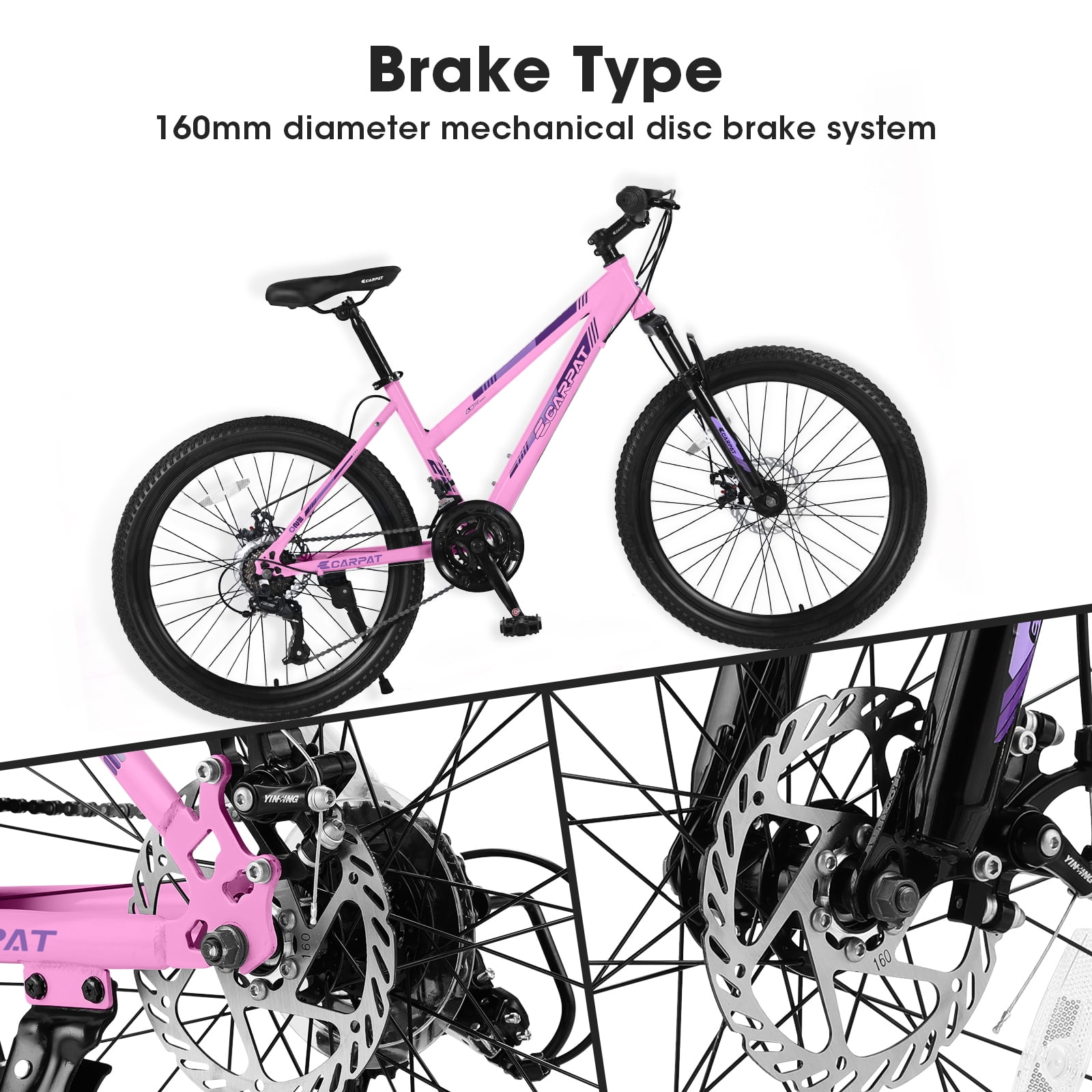Ambifirner Mountain Bike, 21-Speed Shimano Drivetrain with Dual Disc Brakes and Front Suspension (White/Pink, 24 in) fes6s