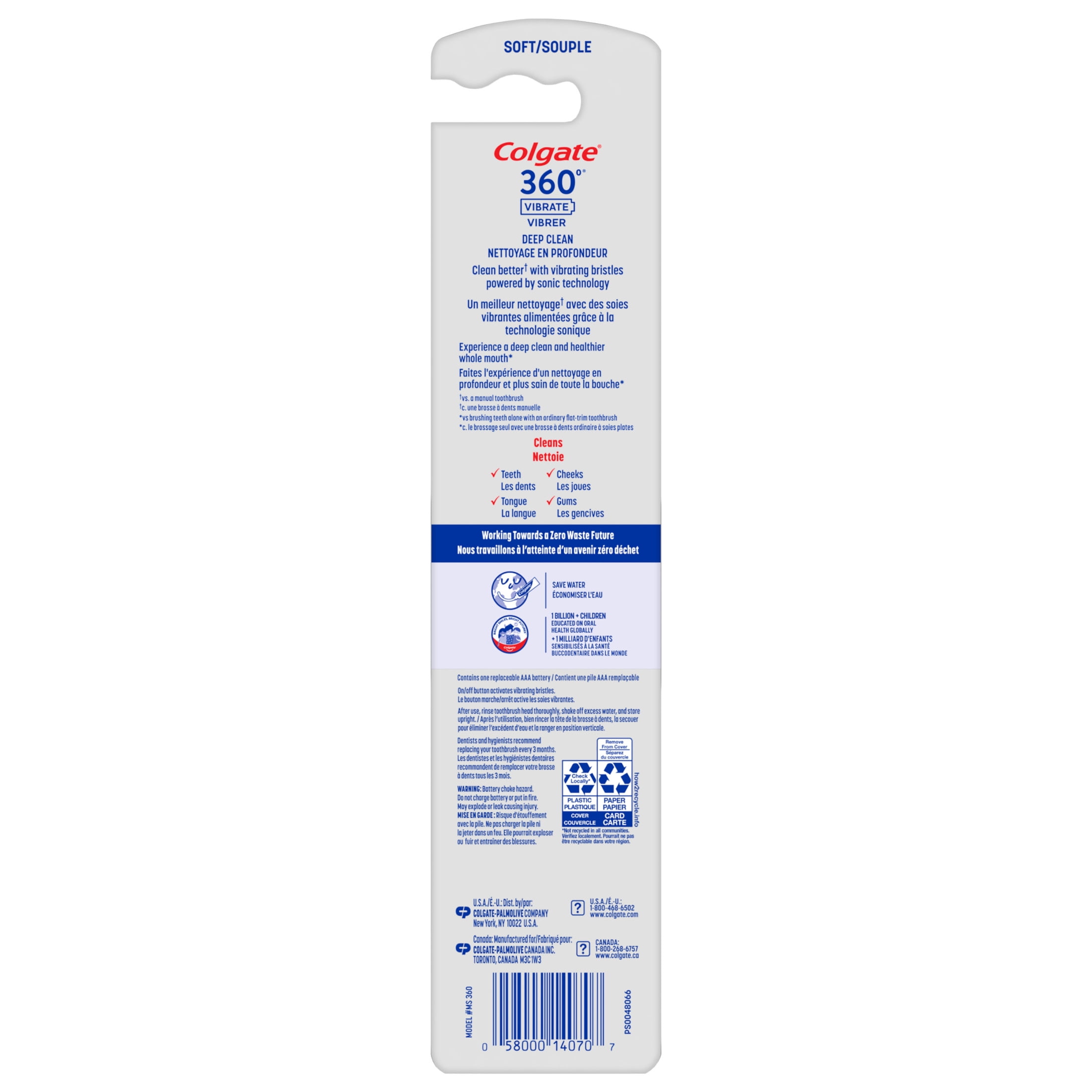 Colgate 360 Vibrate Deep Clean Battery Powered Electric Toothbrush with Soft Bristles (Blue, 1 Pack) 9x91z