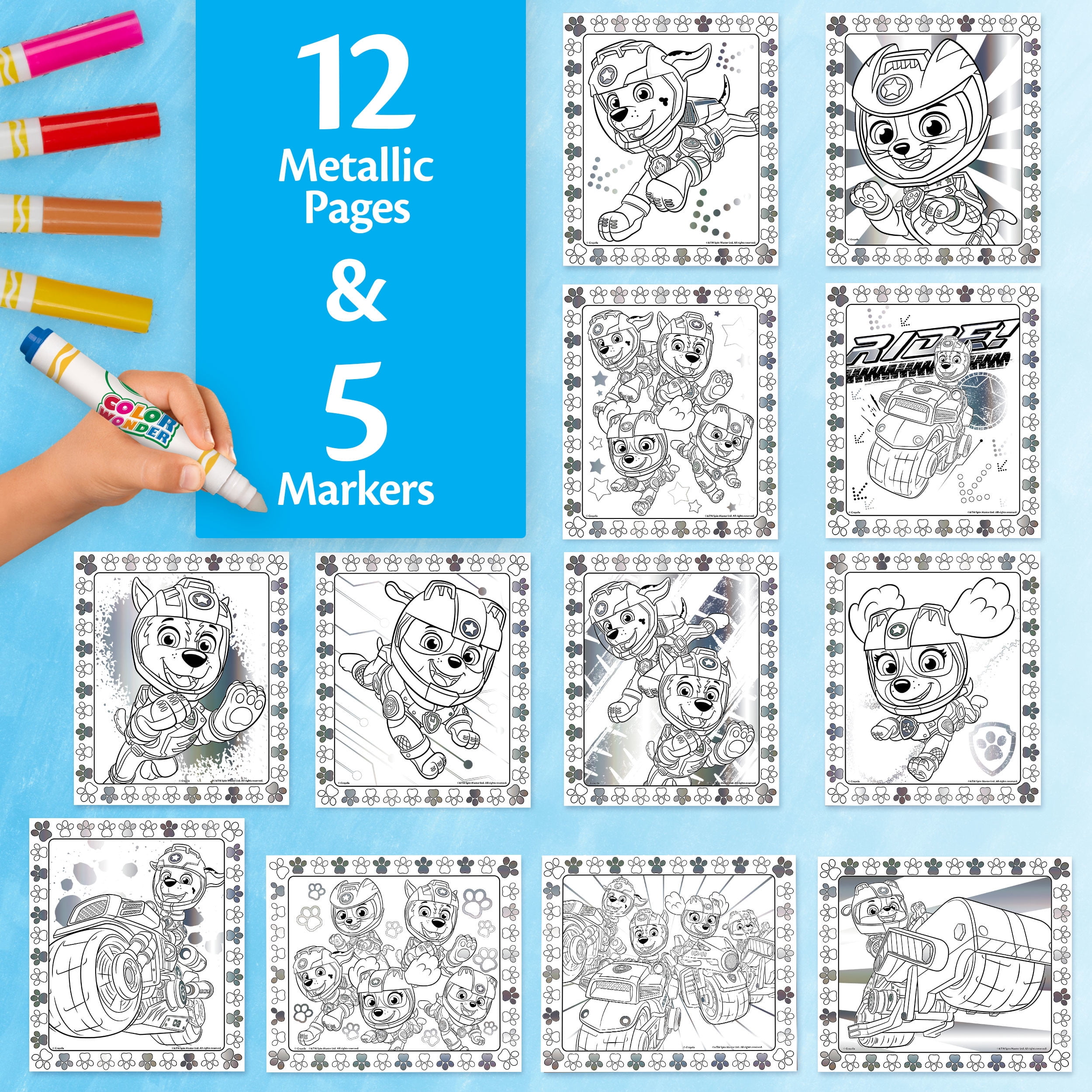 Crayola Paw Patrol Color Wonder Metallic Mess Free Coloring Set (12 Pages, 5 Markers) 6t7mt