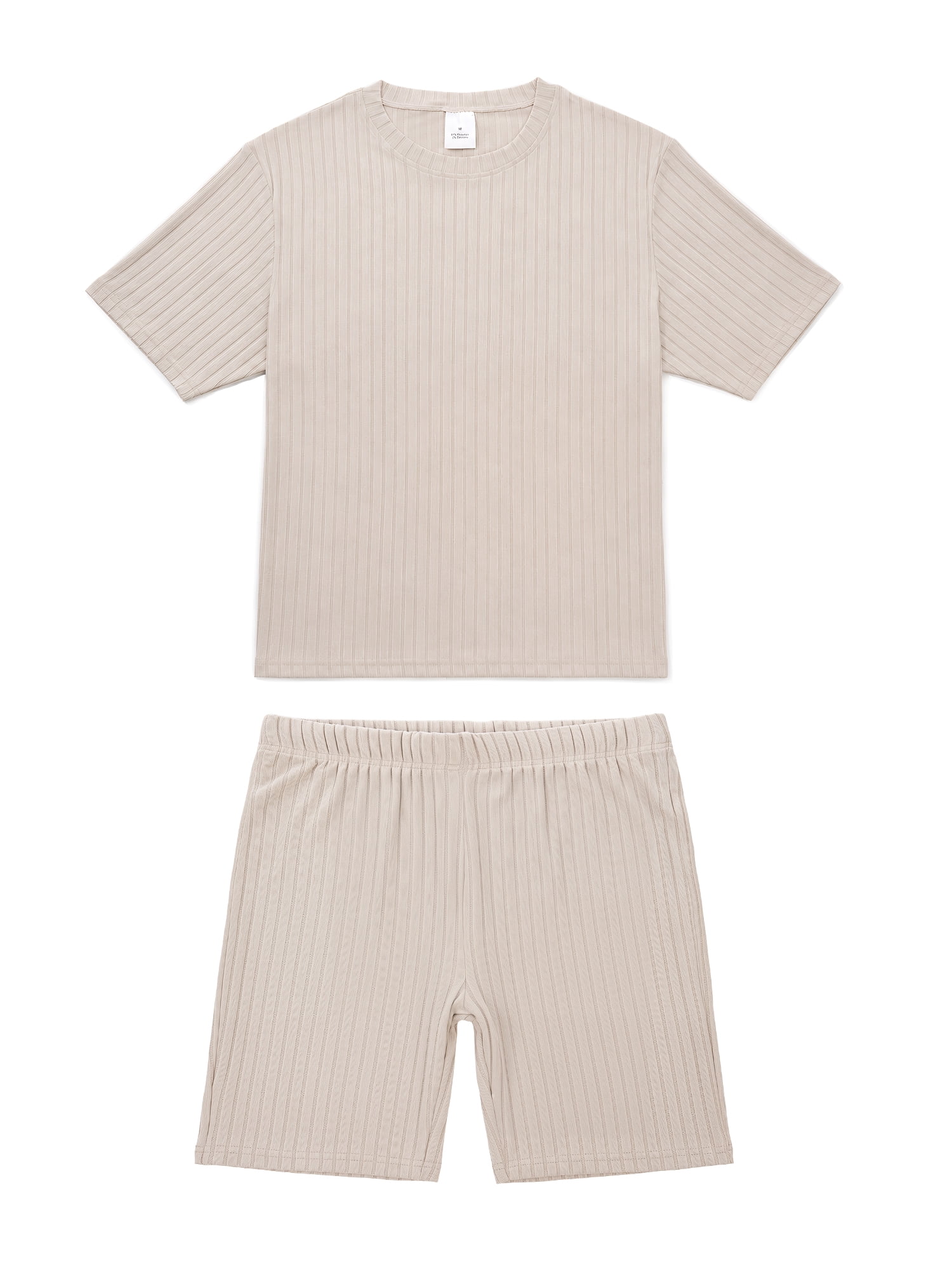DAKIMOE Womens 2 Piece Lounge Set Ribbed Knit Oversized T-Shirt and Biker Shorts (Camel, S) 3ut7z