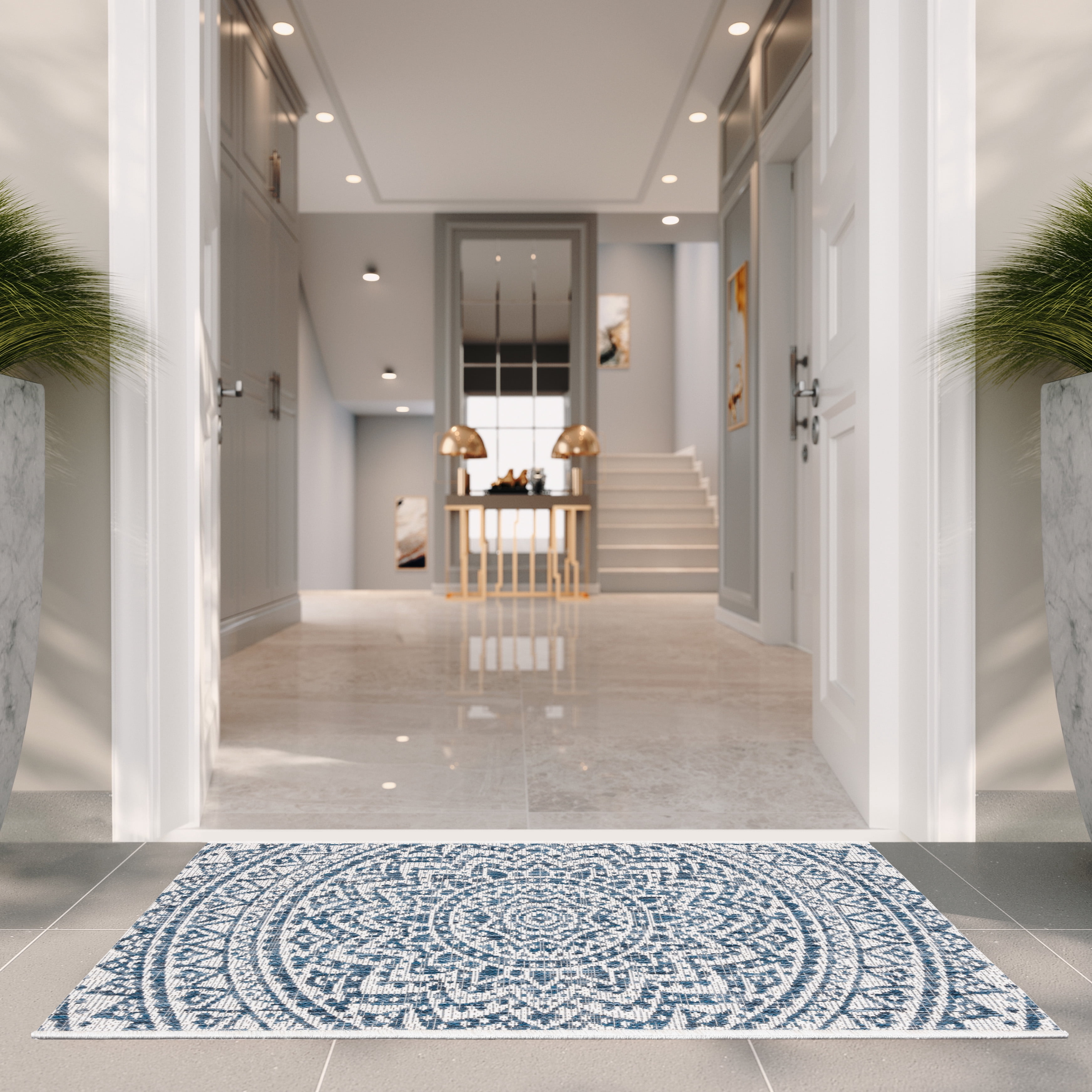 Safavieh Courtyard Josiah Floral Medallion Indoor/Outdoor Area Rug (Ivory/Navy, 2 ft 7 in x 5 ft) btttp
