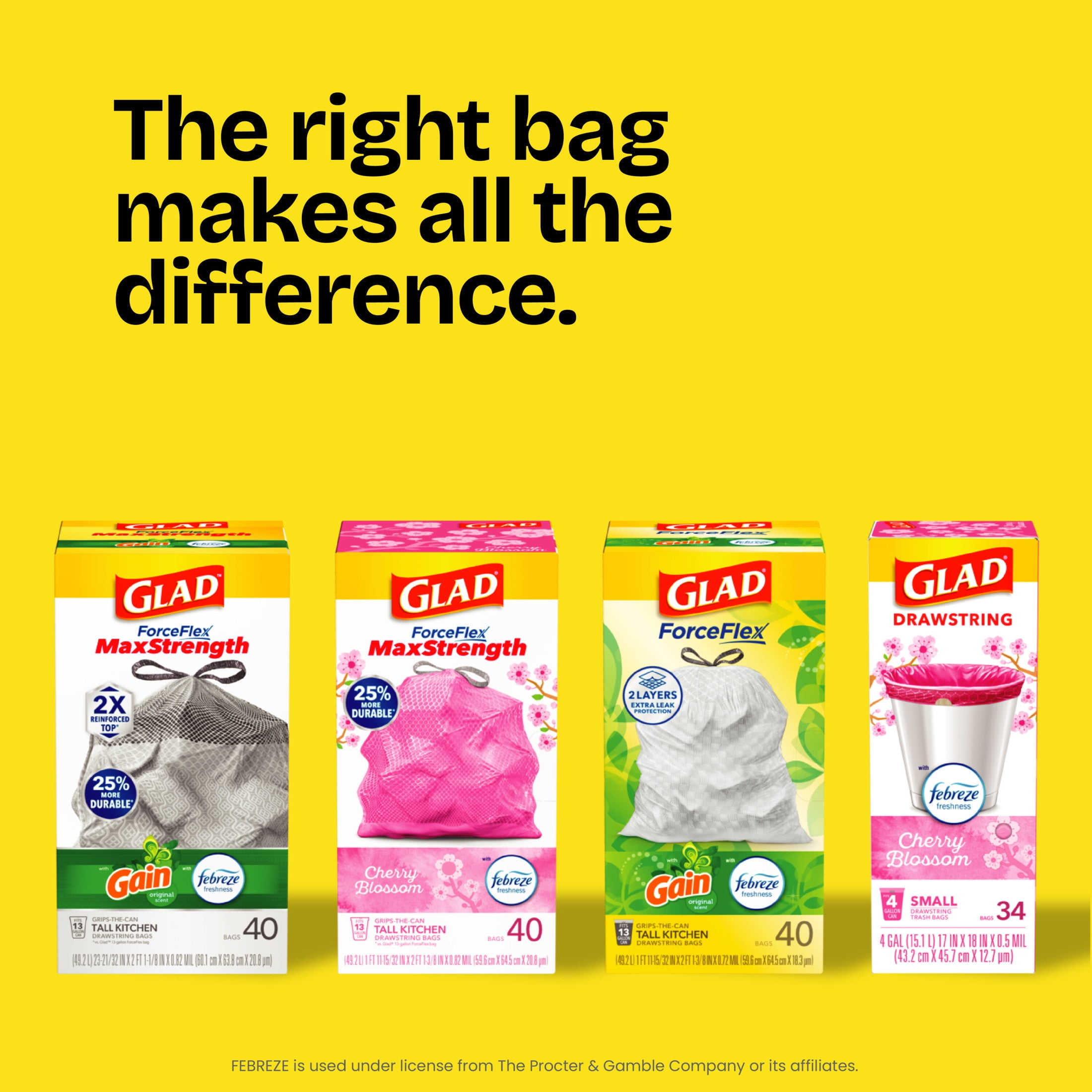 Glad Small Trash Bags with Quick-Tie Flaps, Gain Original Scent with Febreze Freshness (4 Gallon, 40 Count) rweiv