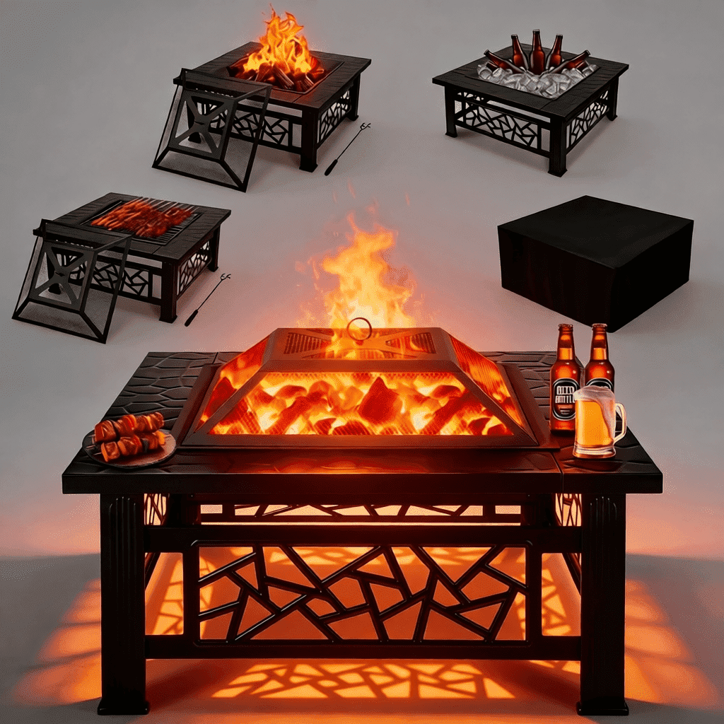 Segmart 32 in Square Outdoor Fire Pit with Spark Screen and Lid (Black, 32 in) 6juqy