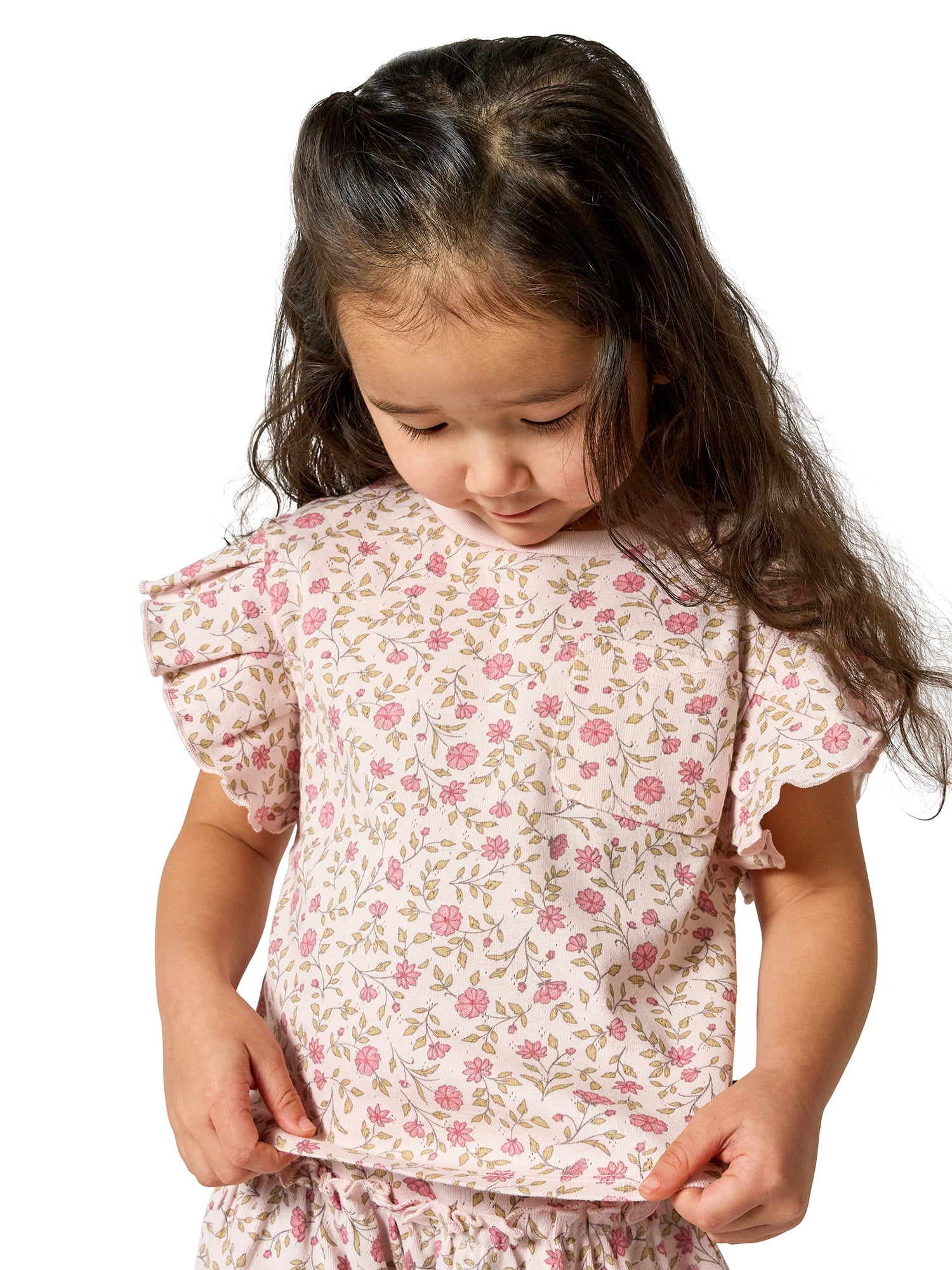 Modern Moments by Gerber Baby and Toddler Girl Organic Cotton Pleated Ruffle Sleeve Top (White, 5T) d7lk3
