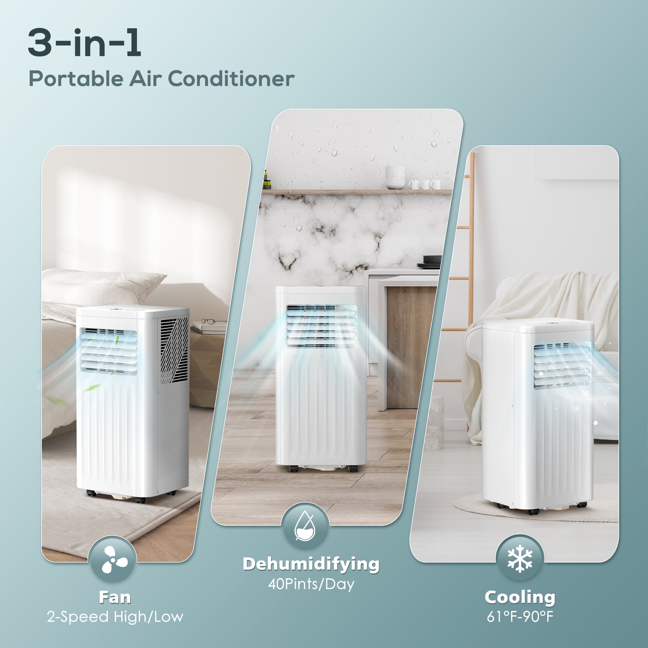 KissAir Portable Air Conditioner 8000 BTU 3-in-1 Cooling Dehumidifier and Fan (White, 8000 BTU) uqi3x